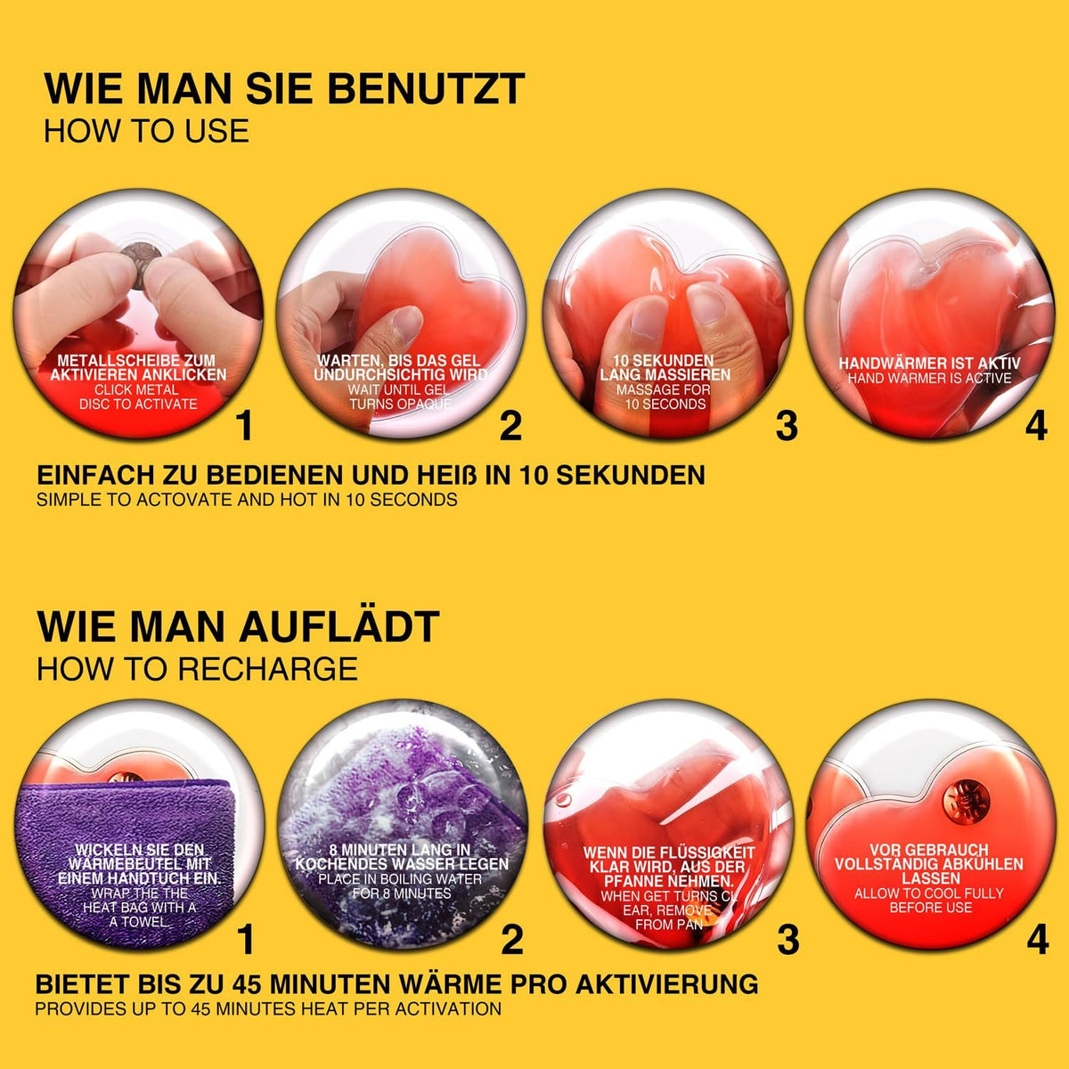2x Taschenwärmer Herzform - Sofort-Wärmekissen für kalte Hände