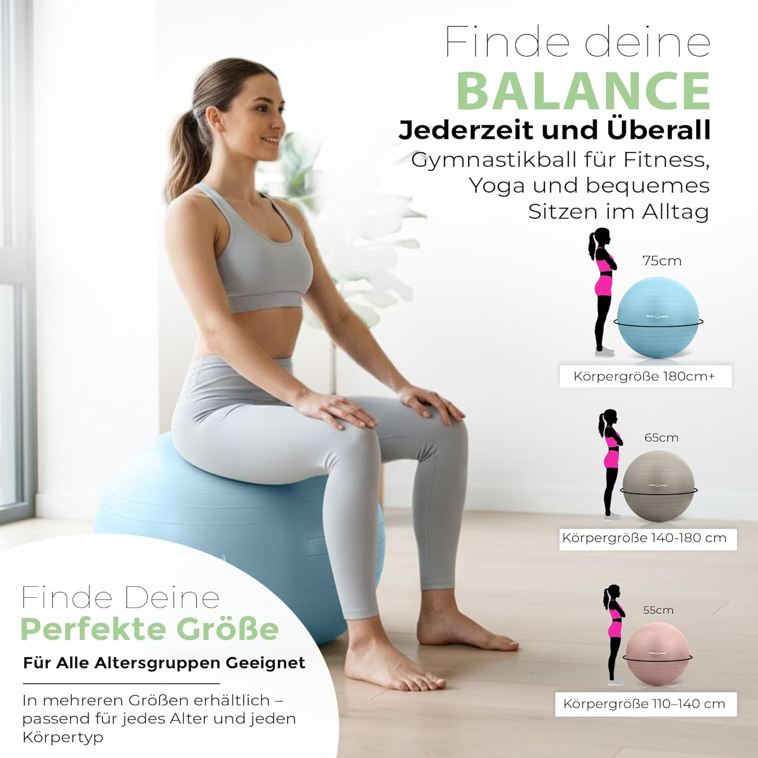 Body & Mind Gymnastikball mit Pumpe - Anti-Burst Pilates & Sitzball