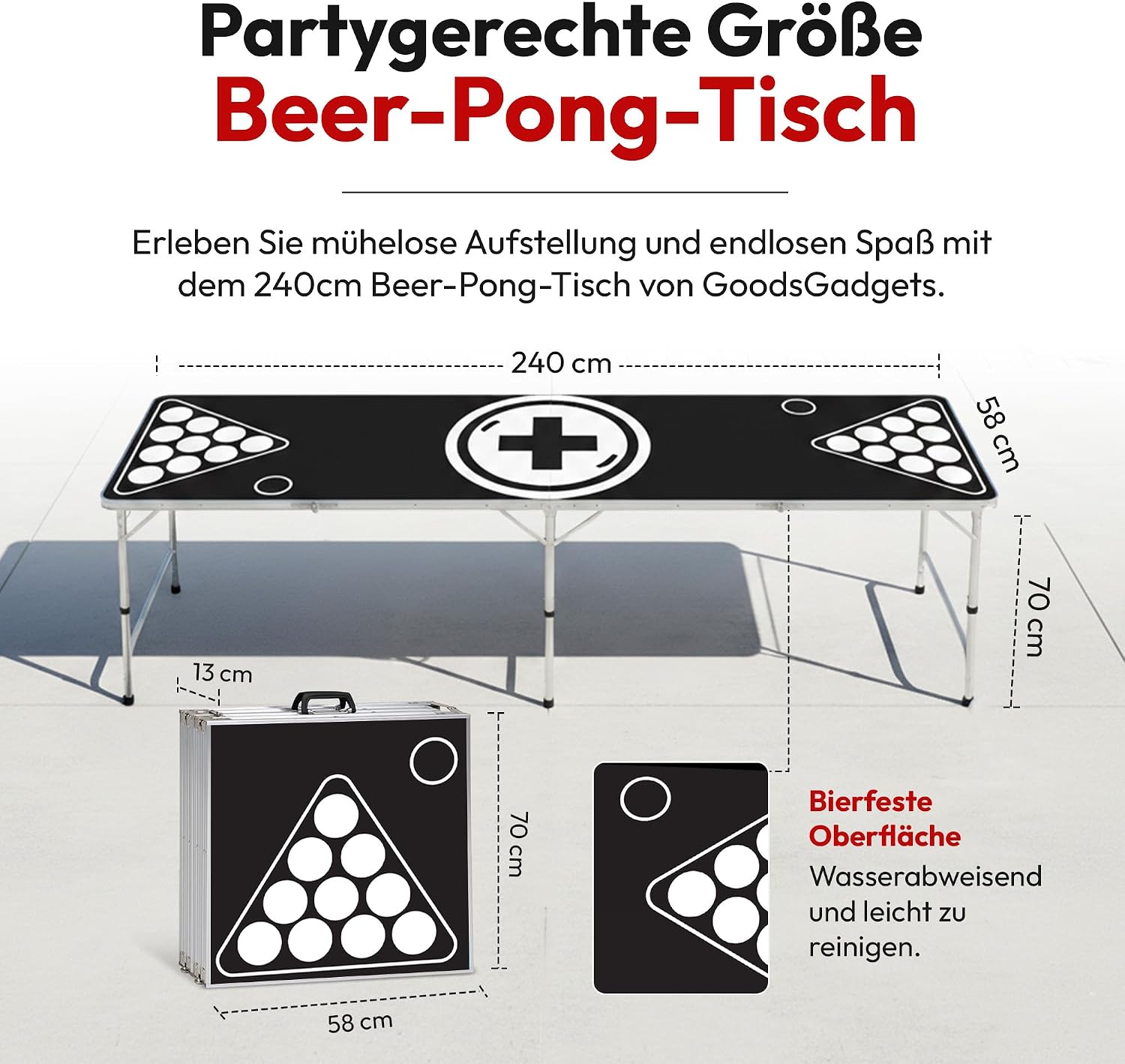 Klappbarer Beer Pong Tisch - Höhenverstellbar & Wasserabweisend