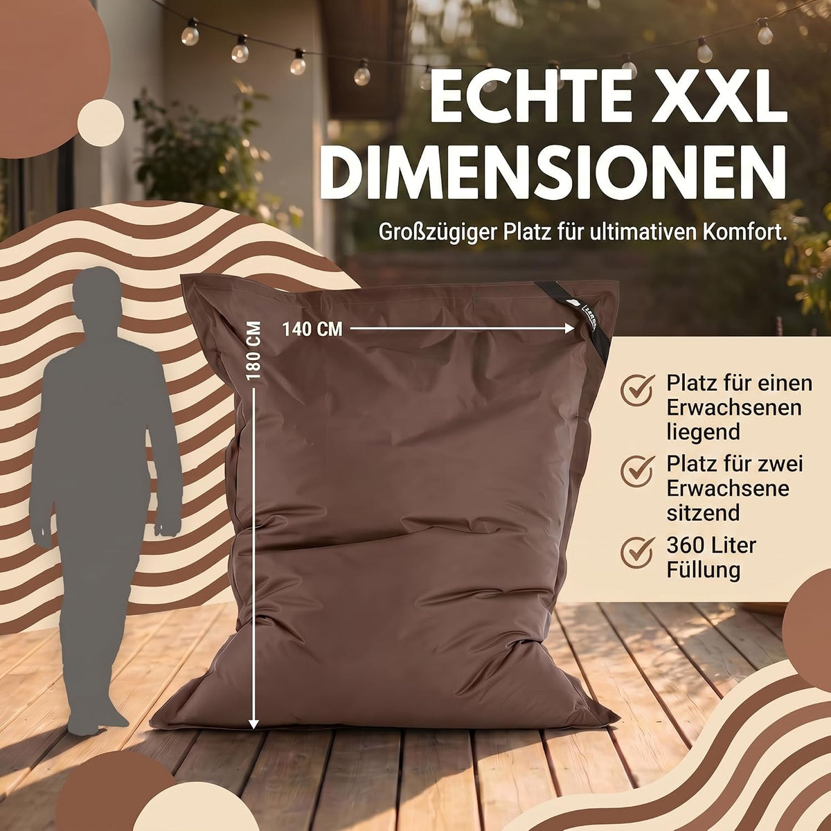 LazyBag XXL Sitzsack - Wasserfestes Outdoor Sitzkissen 180x140 cm
