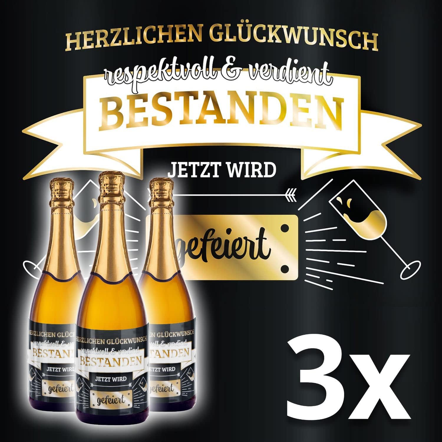 3x Flaschenetikett Verdient Bestanden – Geschenk für Prüfungen #Thema_Banderole