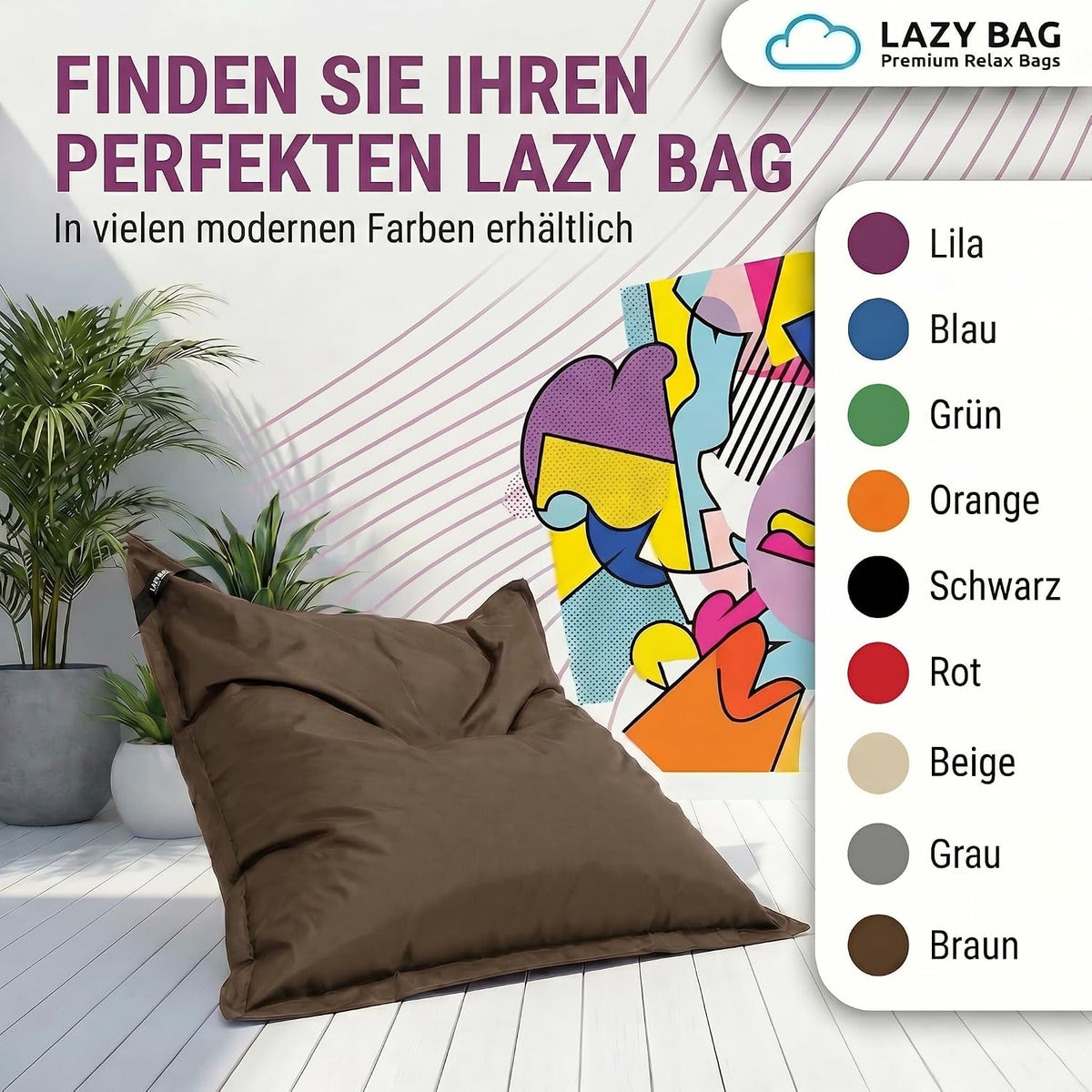 LazyBag Outdoor Sitzsack Junior – Wasserfestes Sitzkissen für Kinder #Farbe_Braun