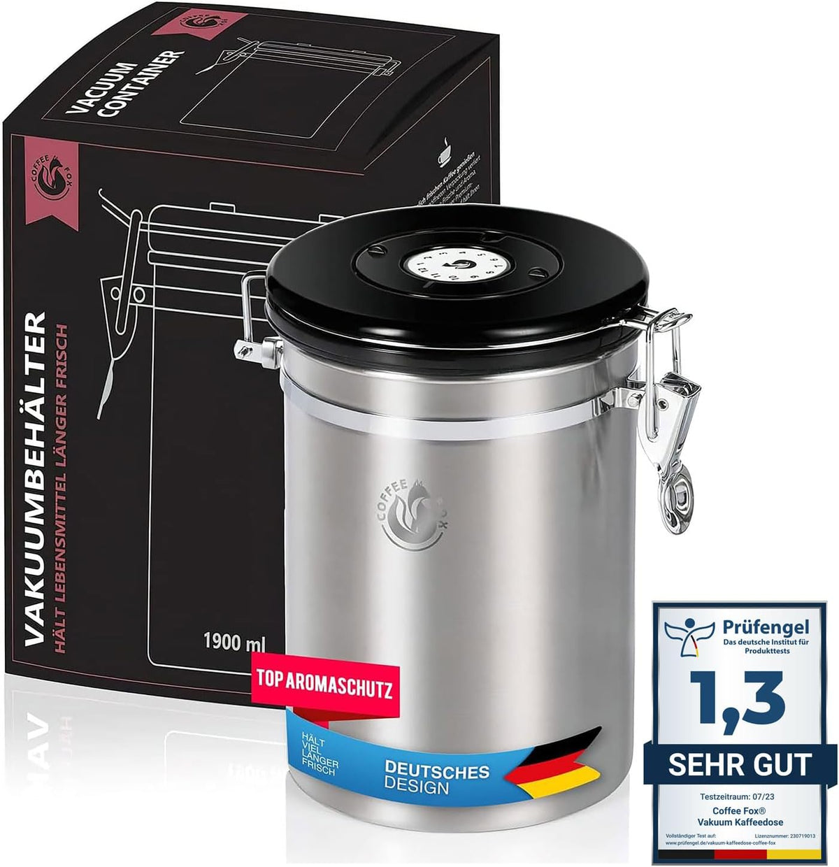 Kaffeedose Edelstahl 900ml - Luftdichter Vakuum-Kaffeebehälter