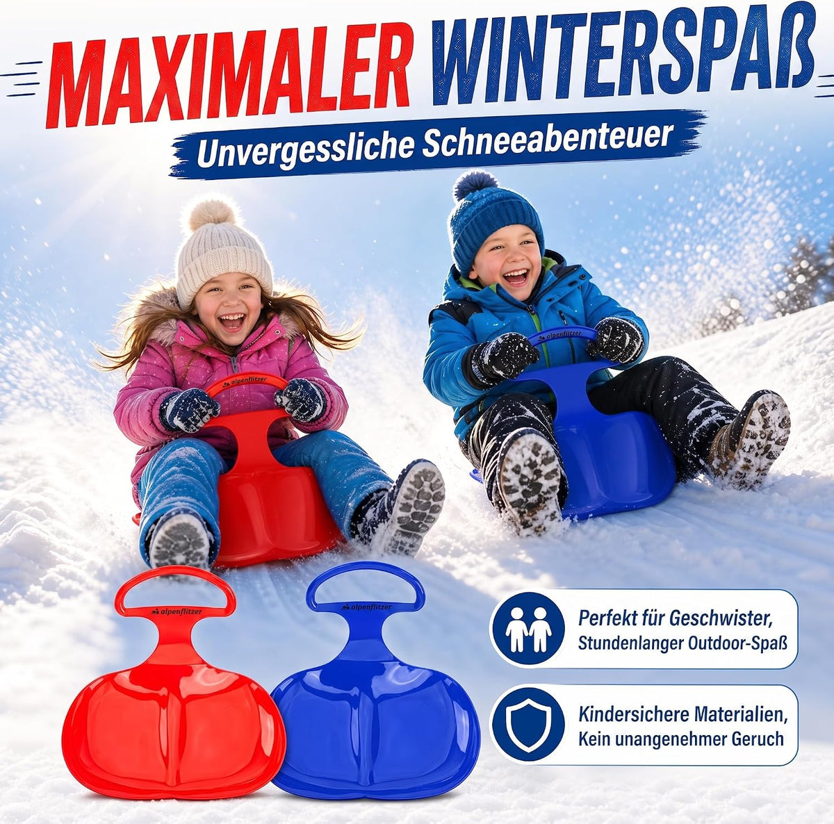 2er Set Popo-Rutscher für Kinder – Robuste Schneerutscher mit Griff