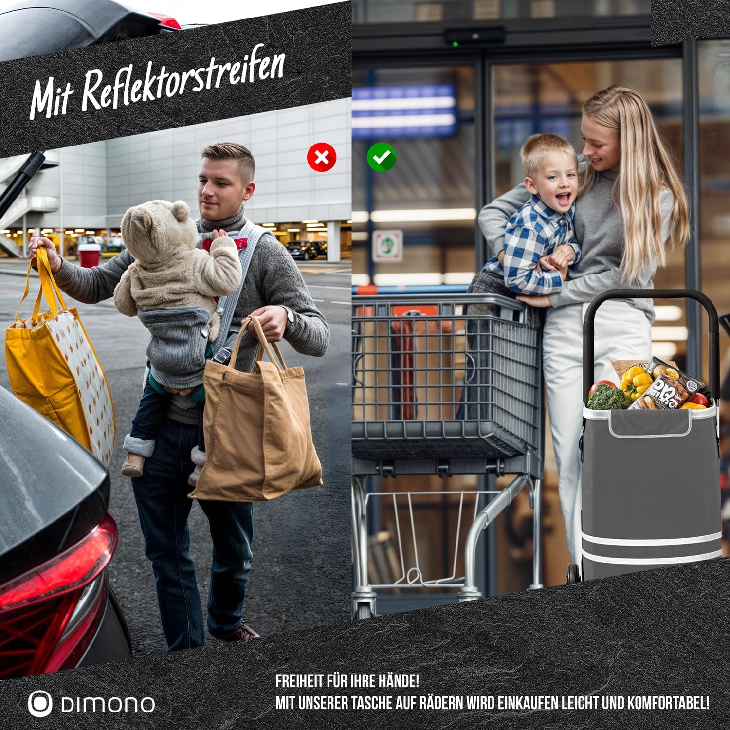 3in1 Einkaufstrolley klappbar 56L – Transportwagen mit Kühlfach