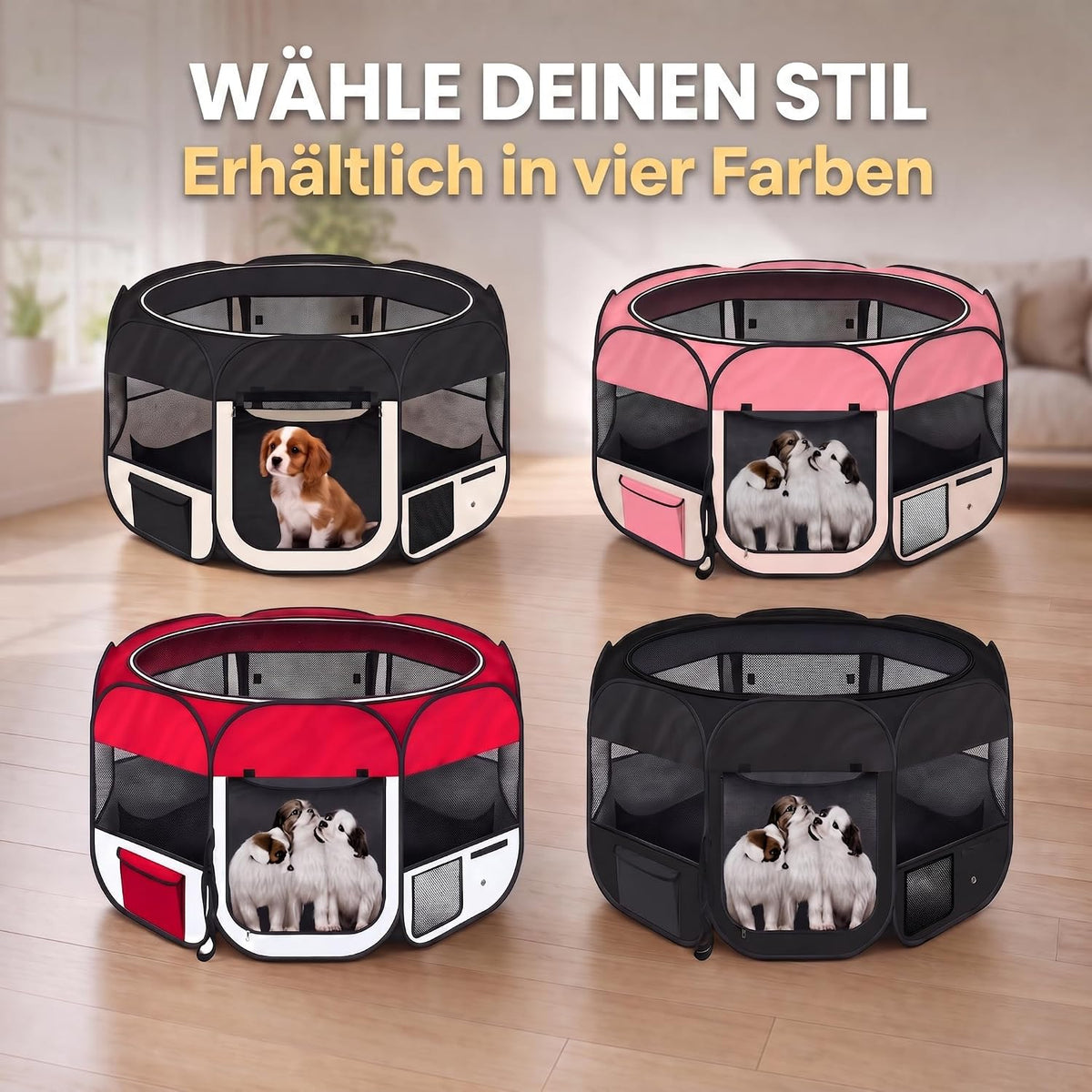 XXL Welpenlaufstall - Faltbares Hundegehege für Innen & Außen