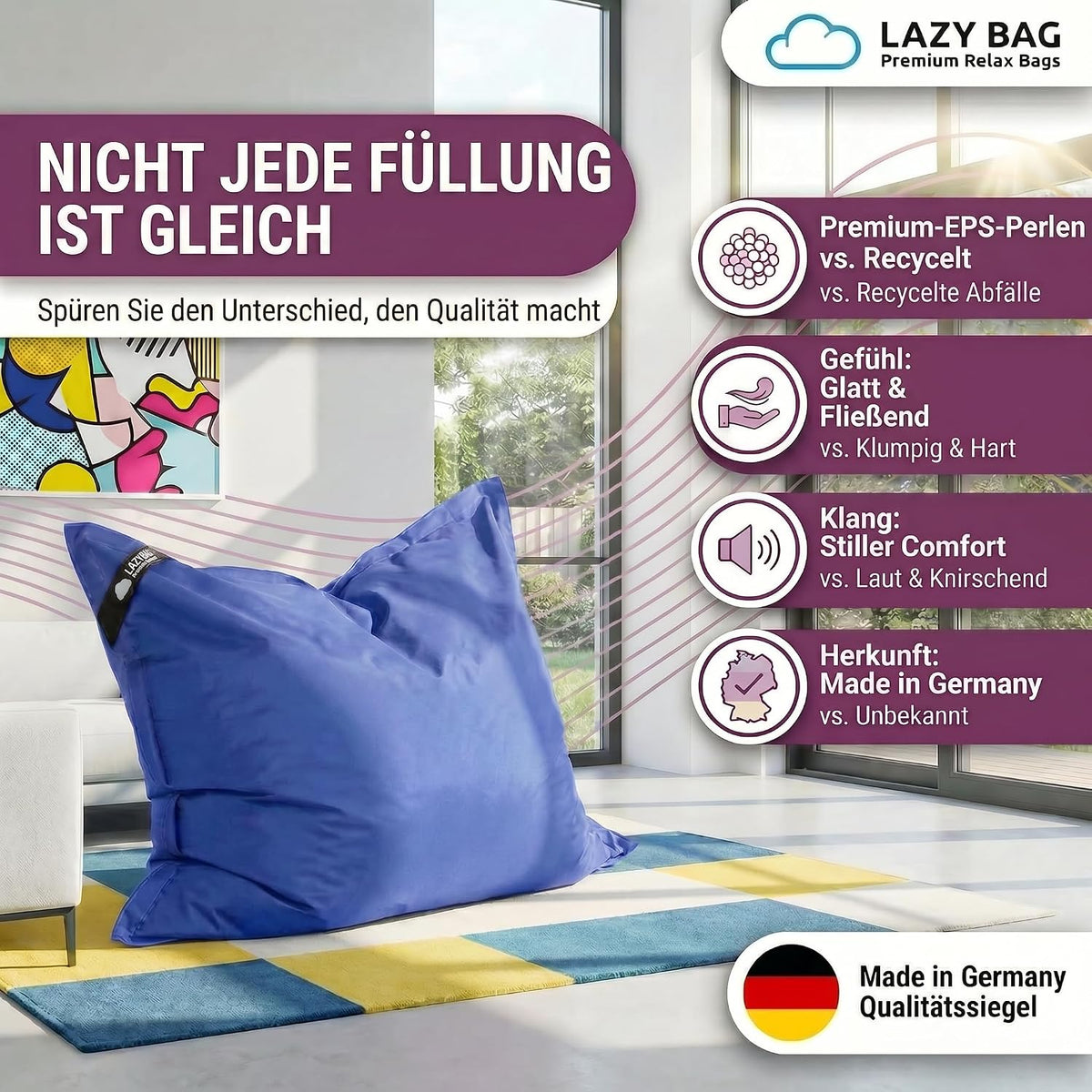 LazyBag Outdoor Sitzsack Junior – Wasserfestes Sitzkissen für Kinder #Farbe_Blau