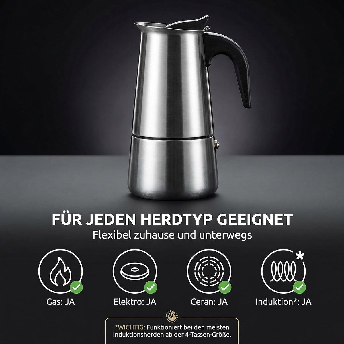Coffee Fox Espressokocher Edelstahl – 4 Tassen Induktionskanne
