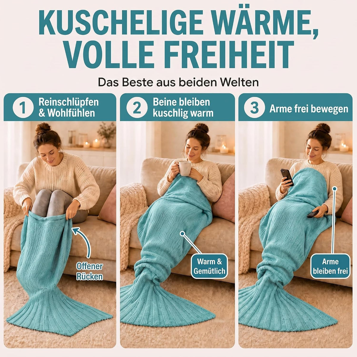 Feluna Meerjungfrau Kuscheldecke – 180x85 cm – Weiche Strickdecke