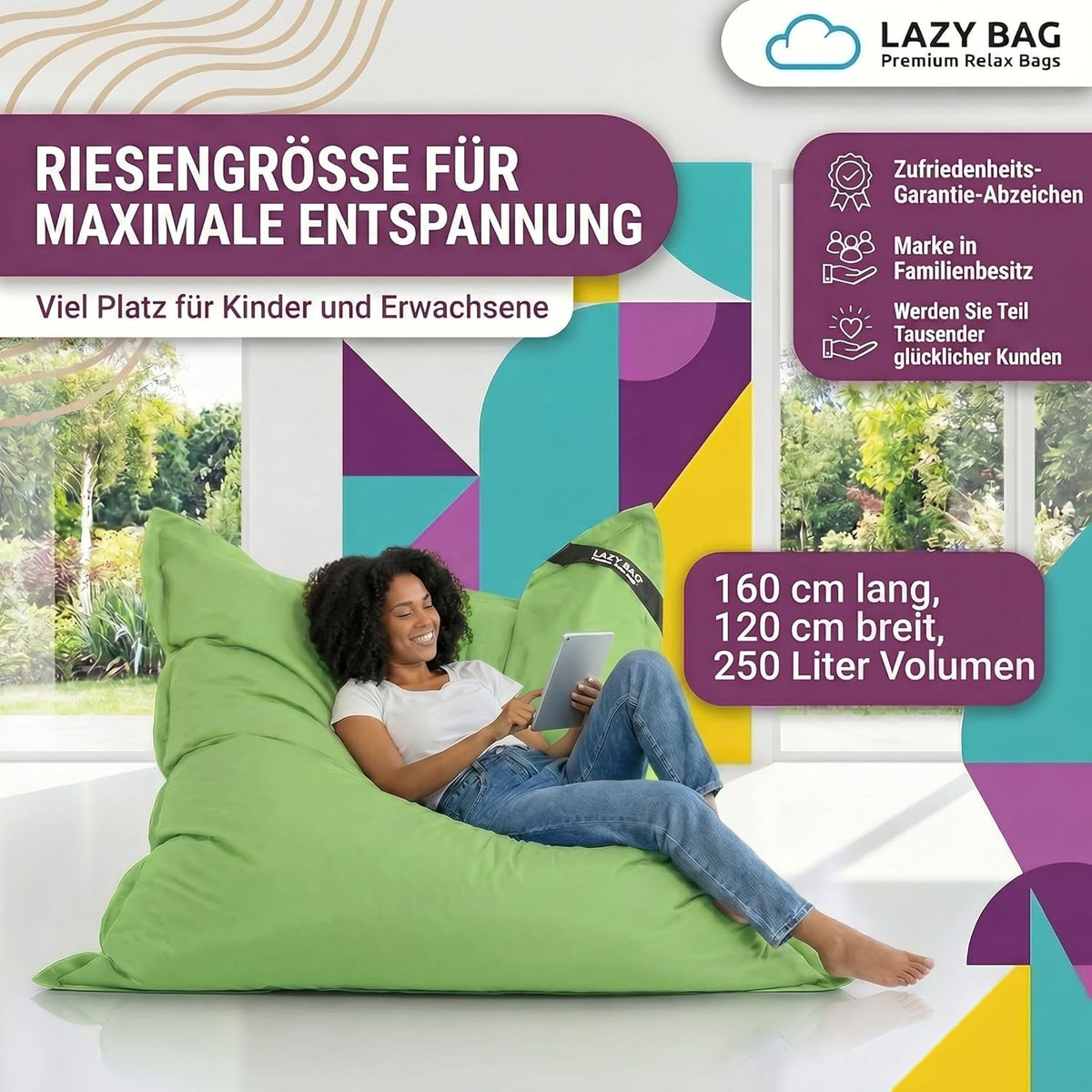 LazyBag Outdoor Sitzsack Junior – Wasserfestes Sitzkissen für Kinder