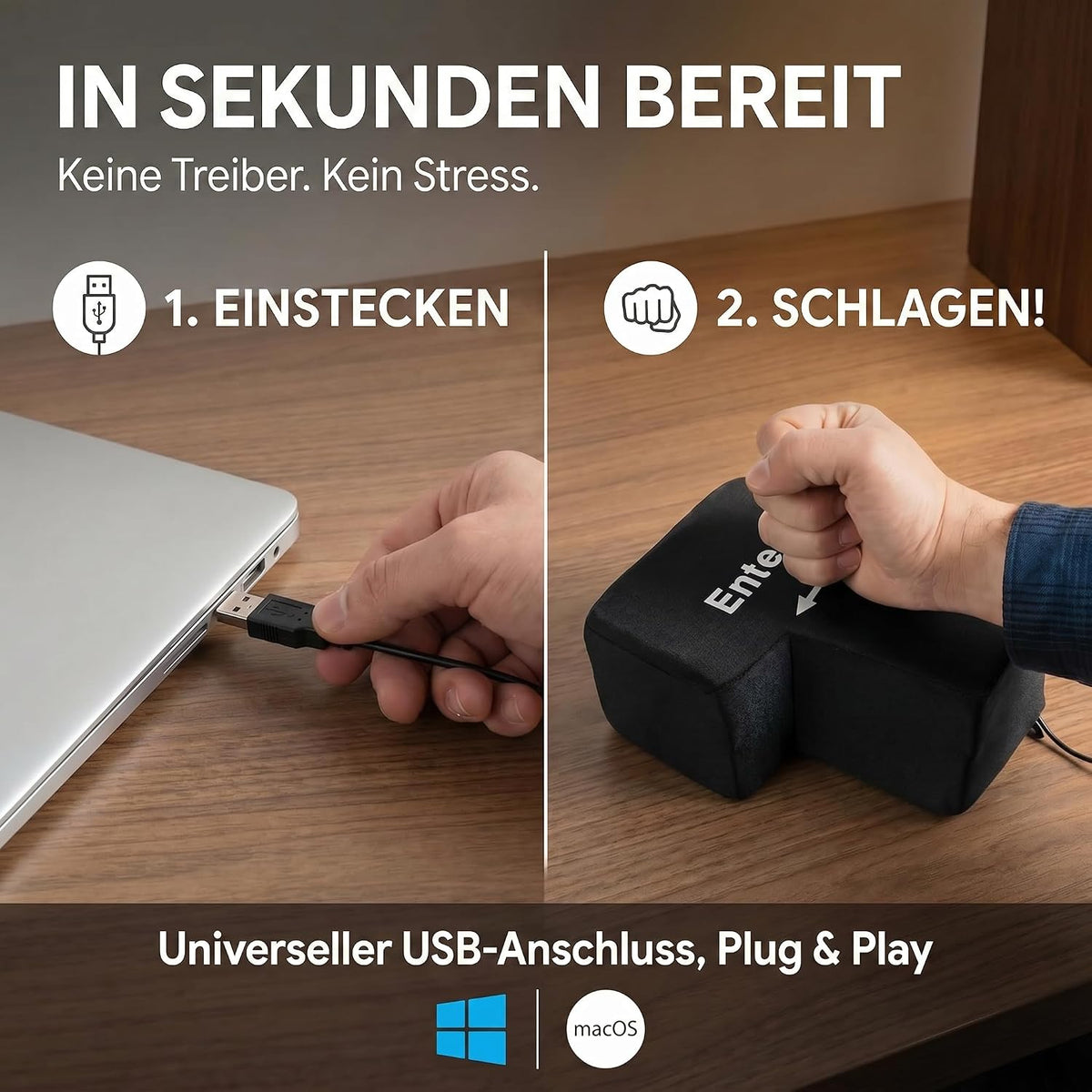 XXL Big Enter Taste USB - Anti-Stress Kissen für Büro & Gaming