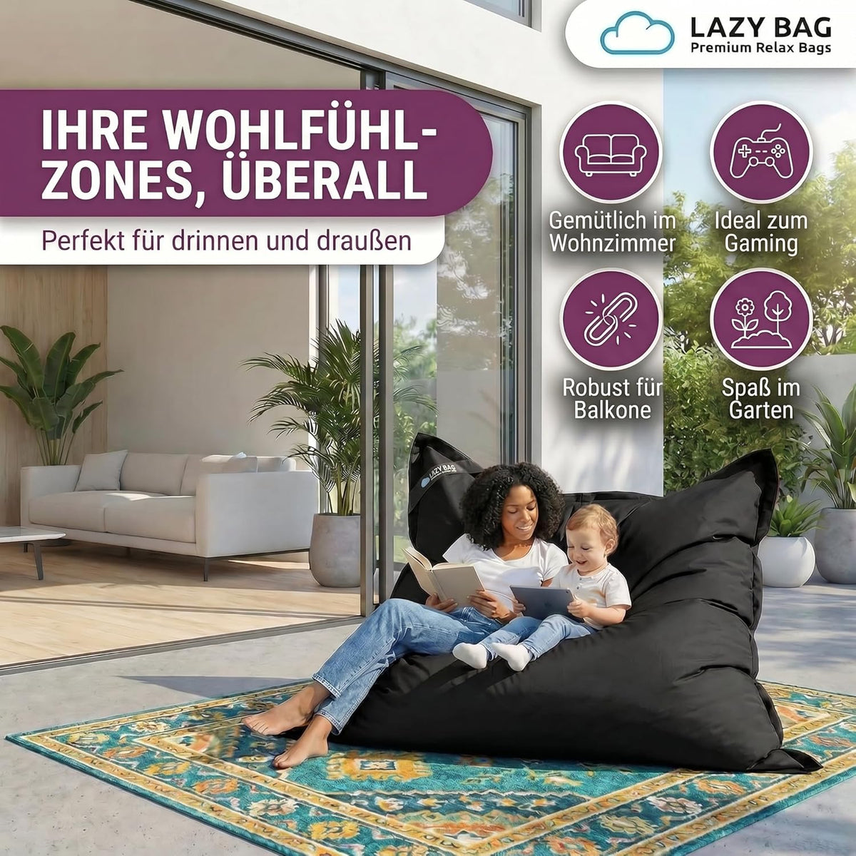 LazyBag Outdoor Sitzsack Junior – Wasserfestes Sitzkissen für Kinder