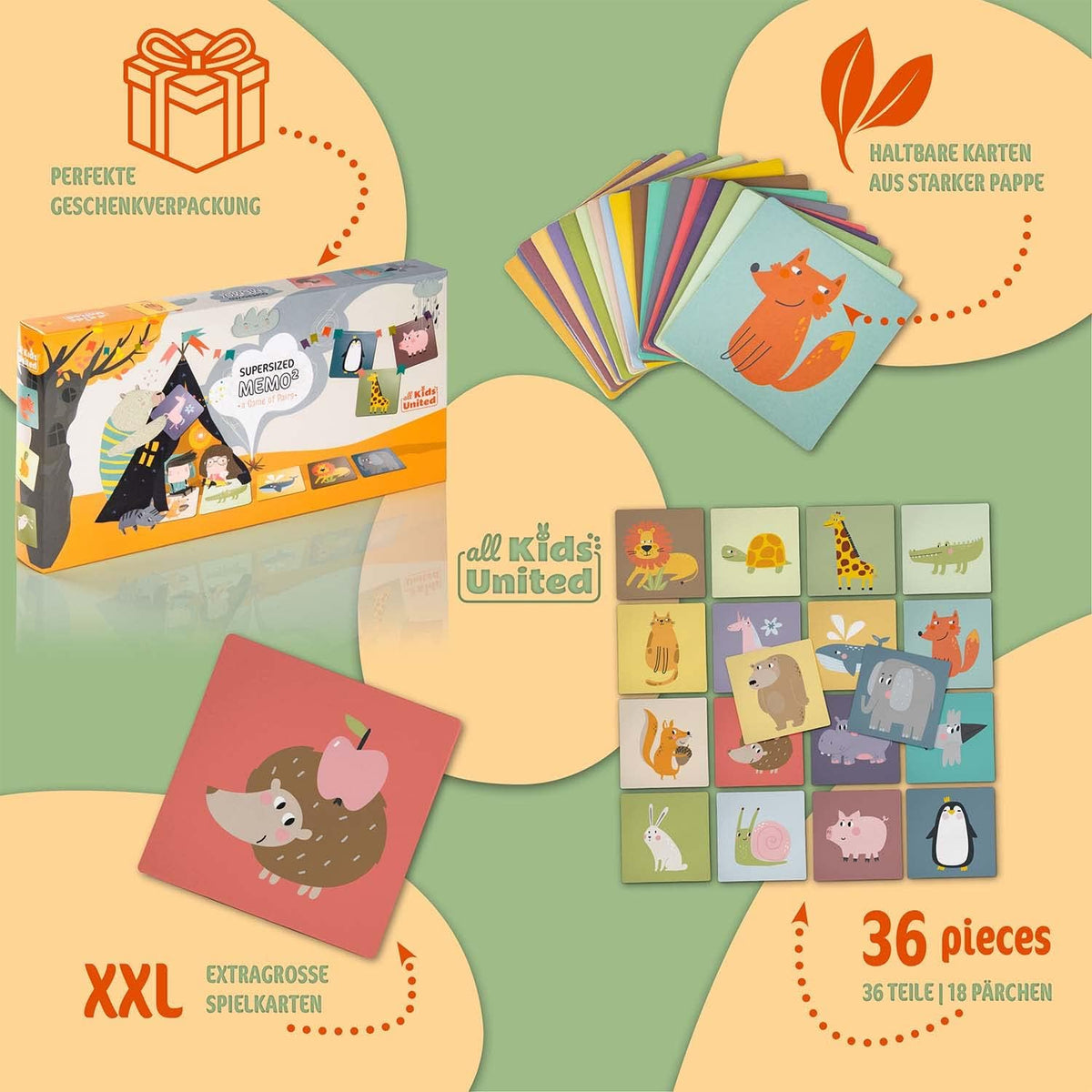 Memo² Holz-Memory für Kinder - Hochwertiges Tier-Gedächtnisspiel