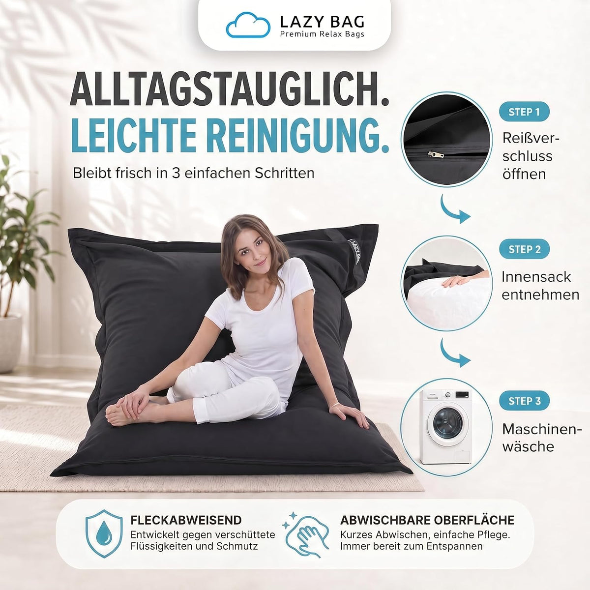 LazyBag XXL Sitzsack 180x140 cm aus Baumwolle – 400L Komfort