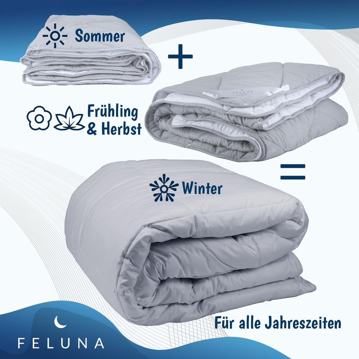 4-Jahreszeiten Steppdecke 135x200 cm - Atmungsaktive Sommer- & Winterdecke