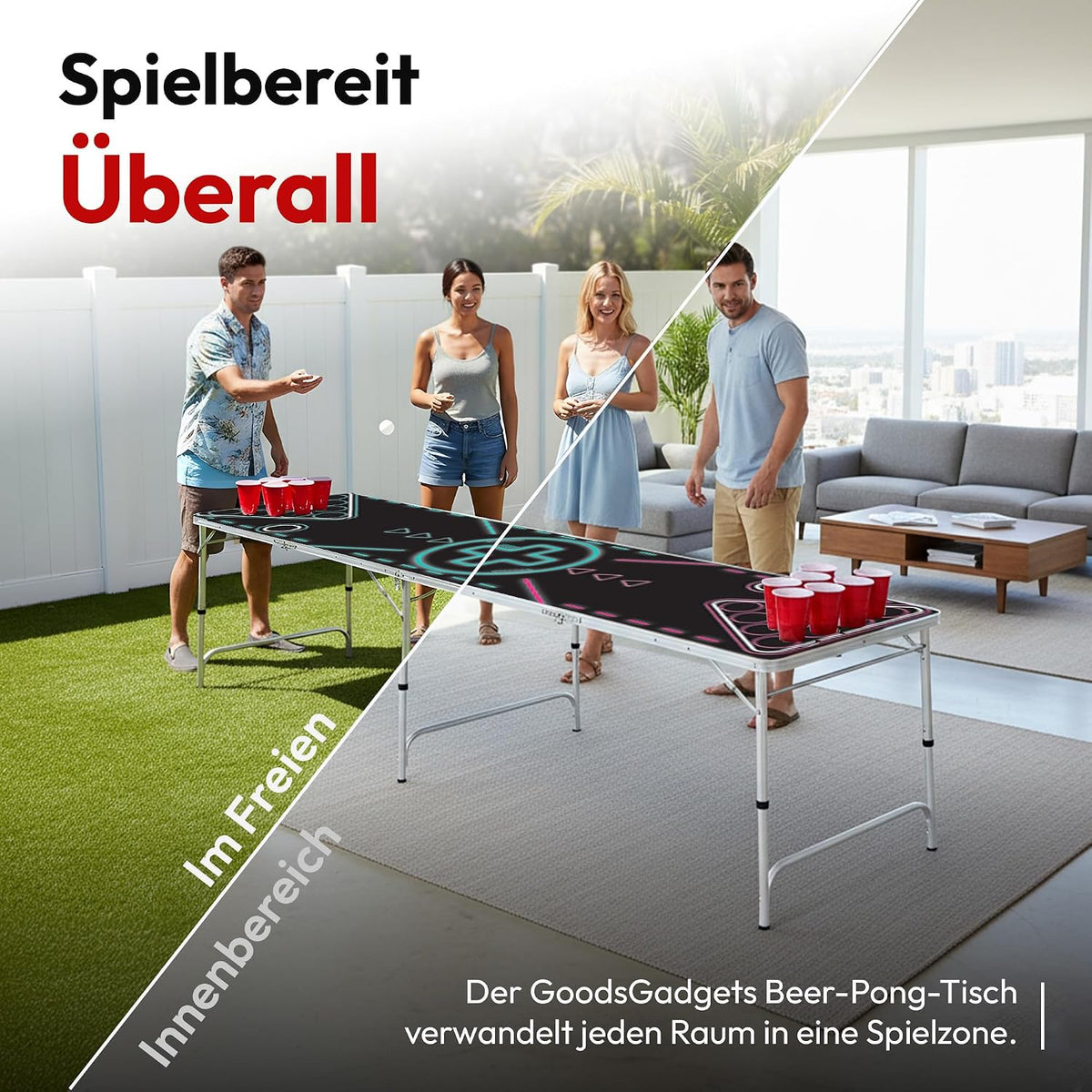 Klappbarer Beer Pong Tisch - Höhenverstellbar & Wasserabweisend