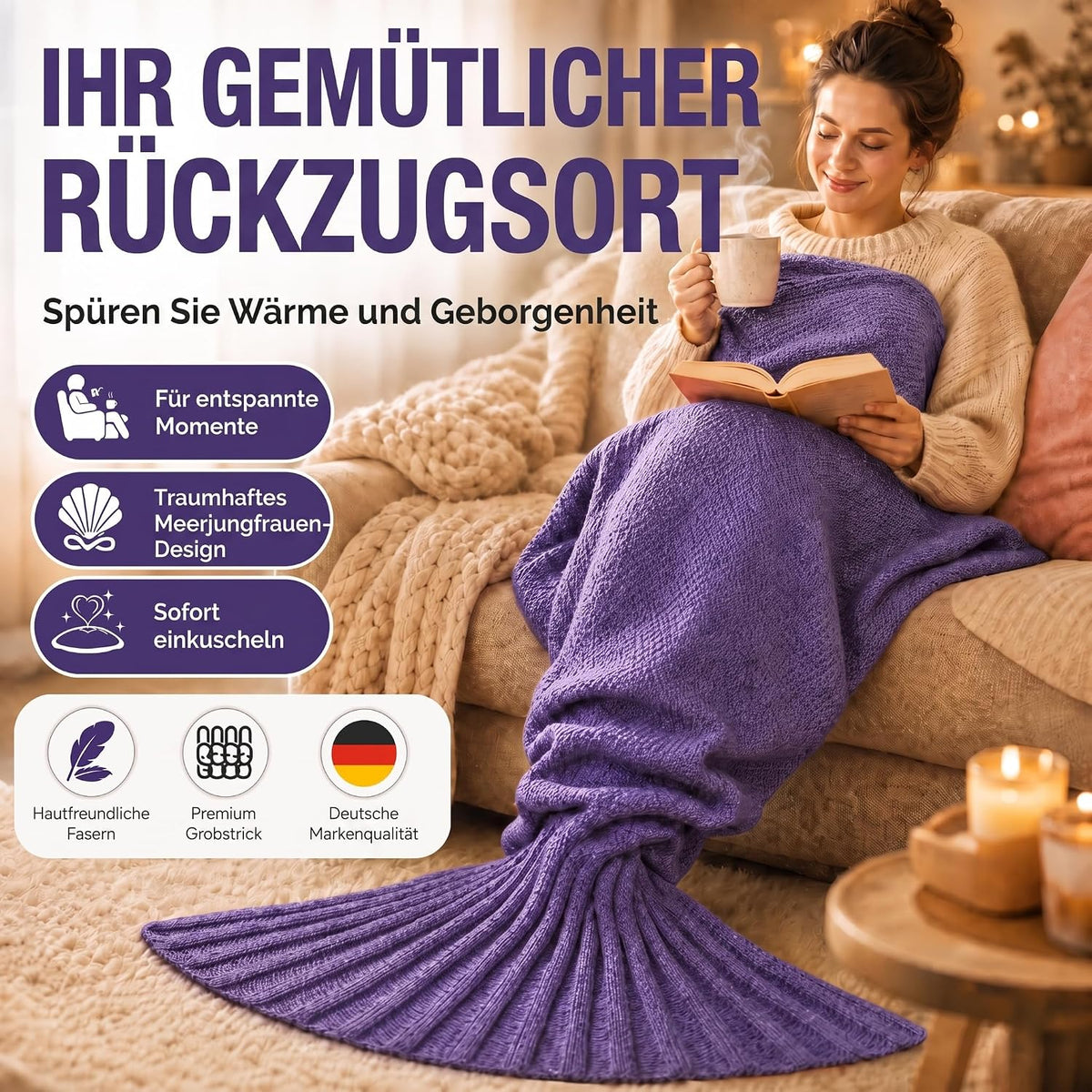 Feluna Meerjungfrau Kuscheldecke – 180x85 cm – Weiche Strickdecke