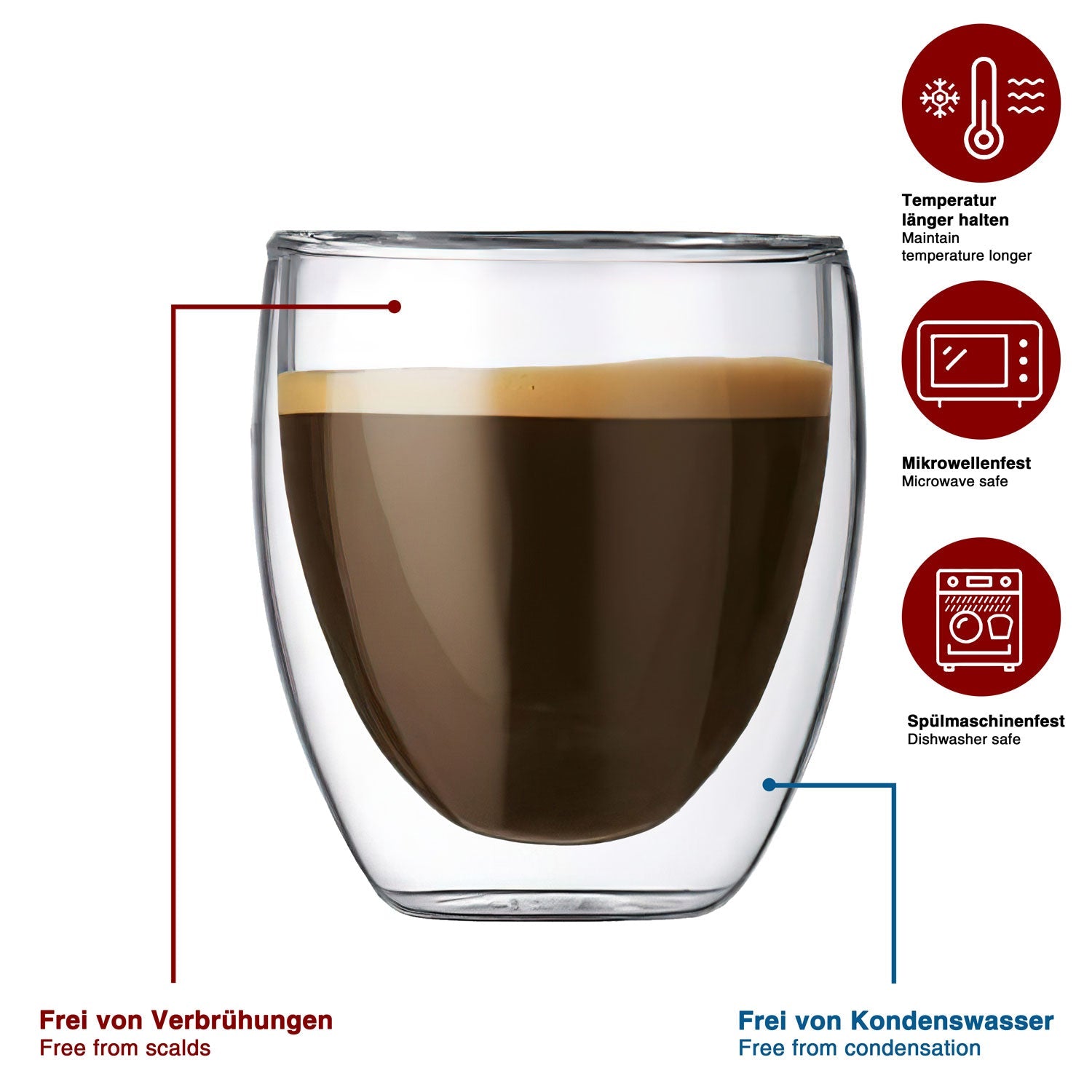 Dimono 6er Set Doppelwandige Espressogläser 80ml – Thermo-Design