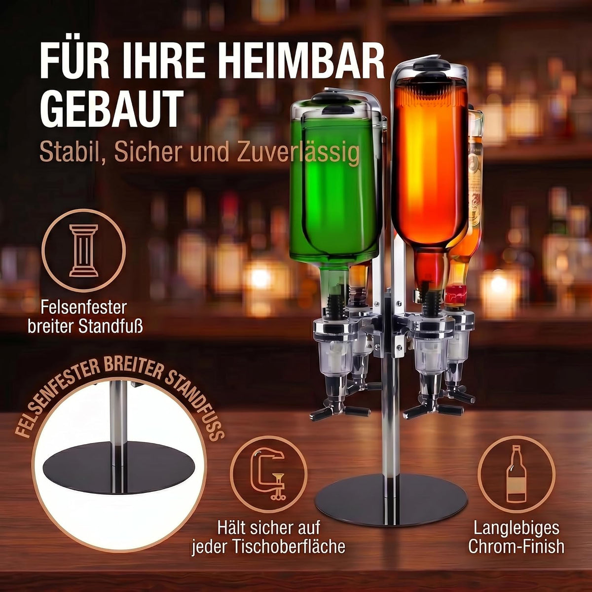 4-fach Wand-Spirituosenspender - Hochwertiger Bar-Butler & Portionierer