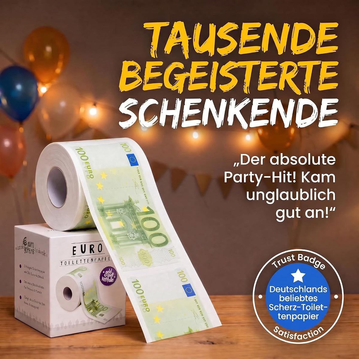 100€-Schein Toilettenpapier - Lustiges Geschenk & Scherzartikel