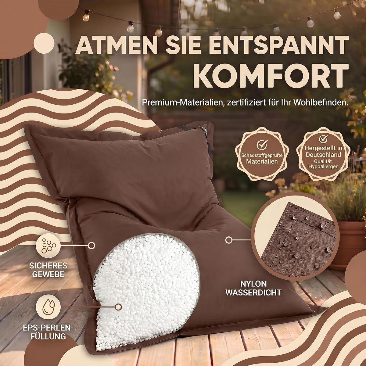 LazyBag XXL Sitzsack - Wasserfestes Outdoor Sitzkissen 180x140 cm