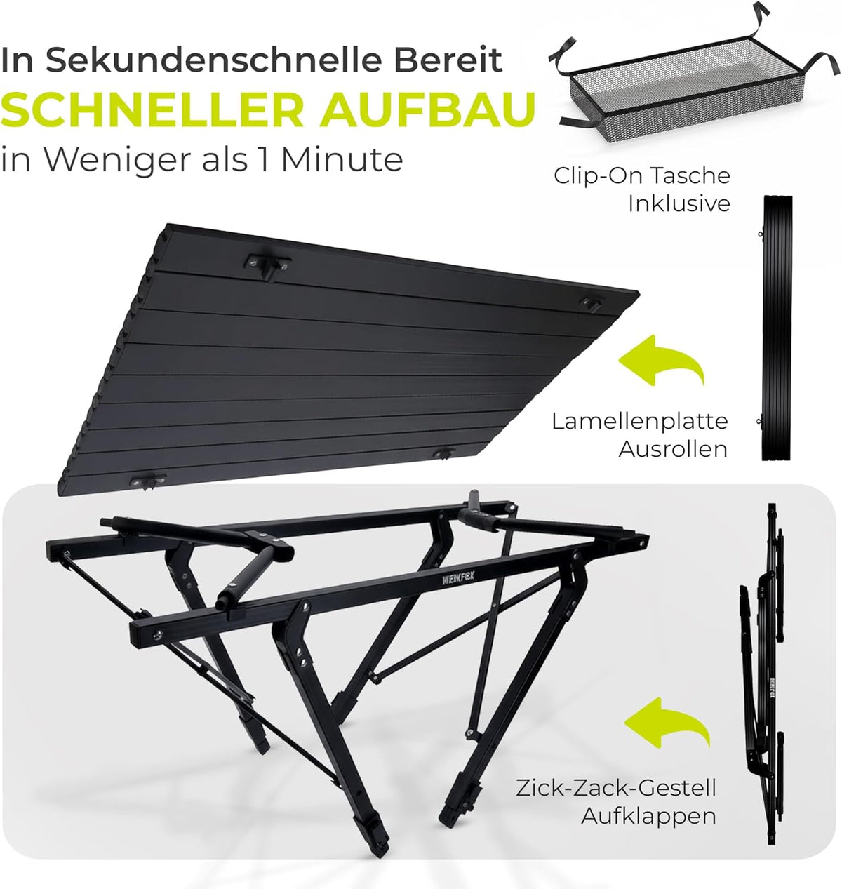 Faltbarer Campingtisch aus Aluminium mit Rollplatte & Tasche