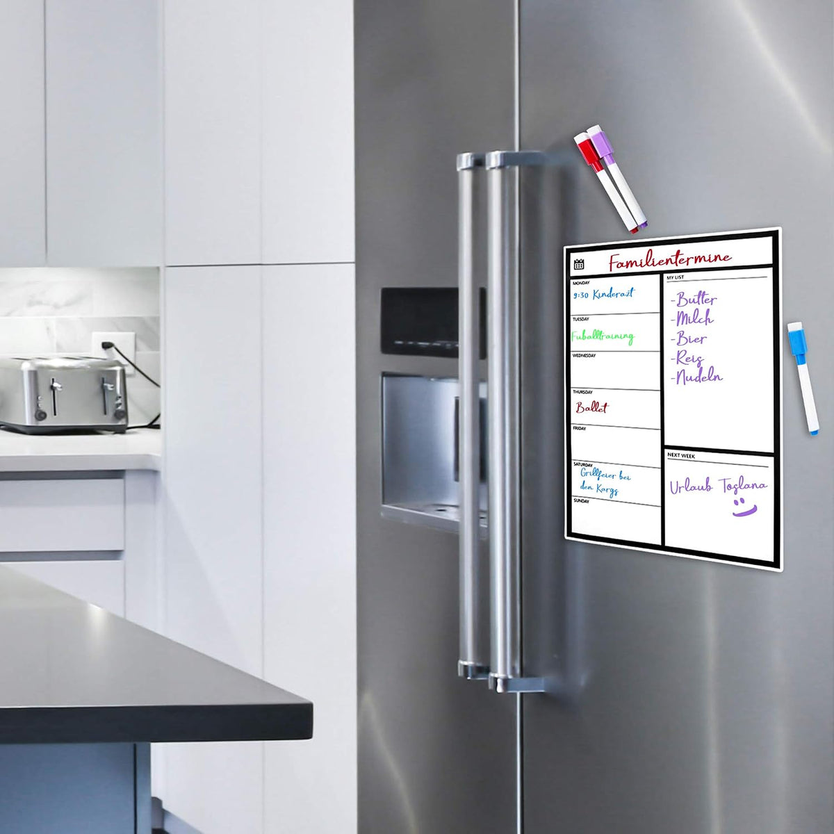Magnetischer Wochenplaner für Kühlschrank - Whiteboard mit 4 Stiften
