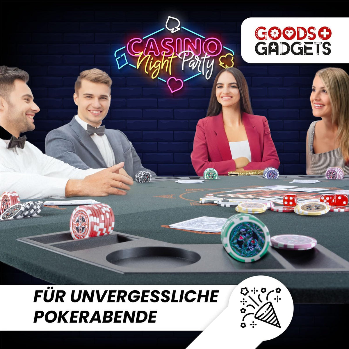 Faltbare Pokertisch-Auflage 120x120 cm - Pokerauflage für 8 Spieler