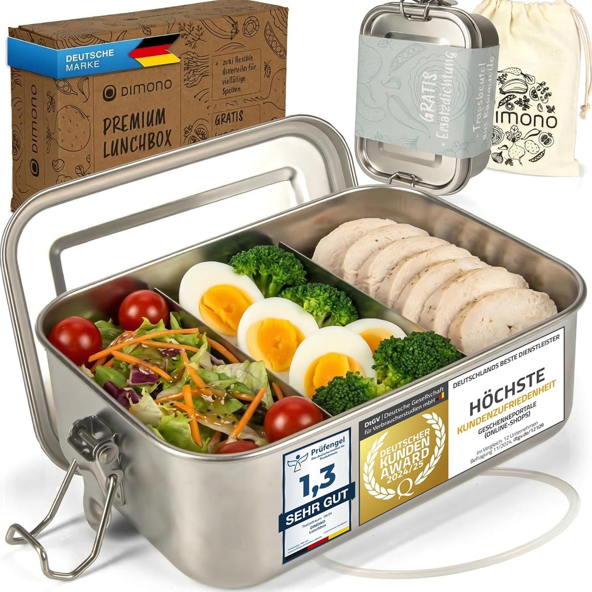 Edelstahl Lunchbox mit Baumwollbeutel – Auslaufsichere Bento-Box