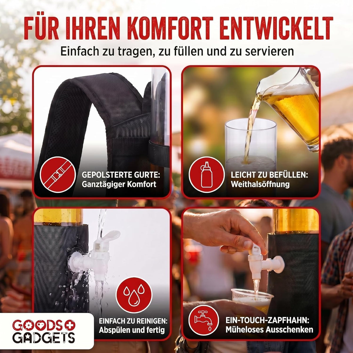 Bier-Rucksack mit Zapfsystem - 3 Liter Getränke-Rucksack für Partys