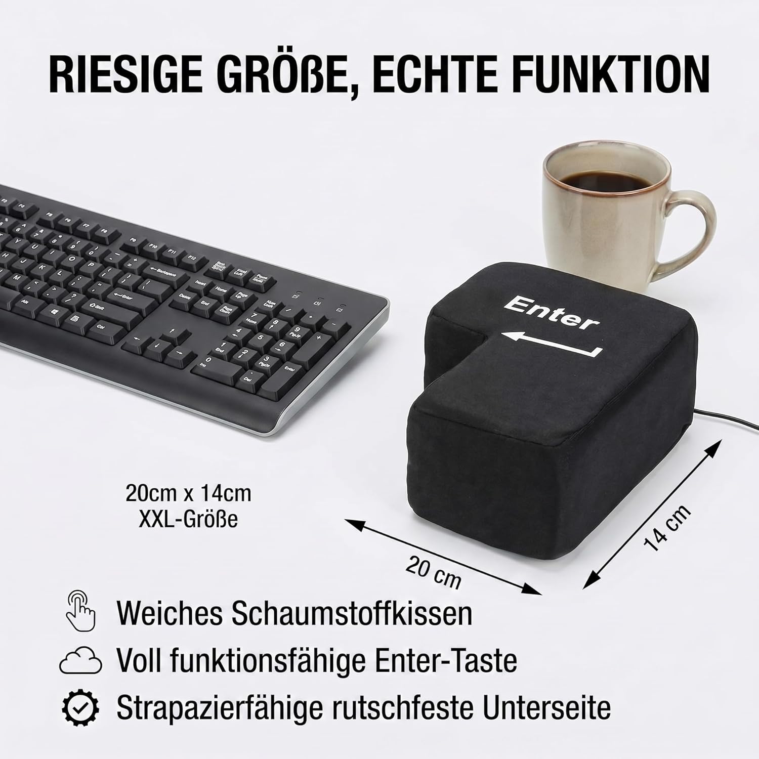 XXL Big Enter Taste USB - Anti-Stress Kissen für Büro & Gaming