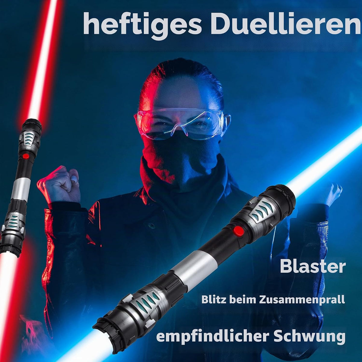 XXL Doppel-Lichtschwert 138cm mit Sound & Licht – Blau