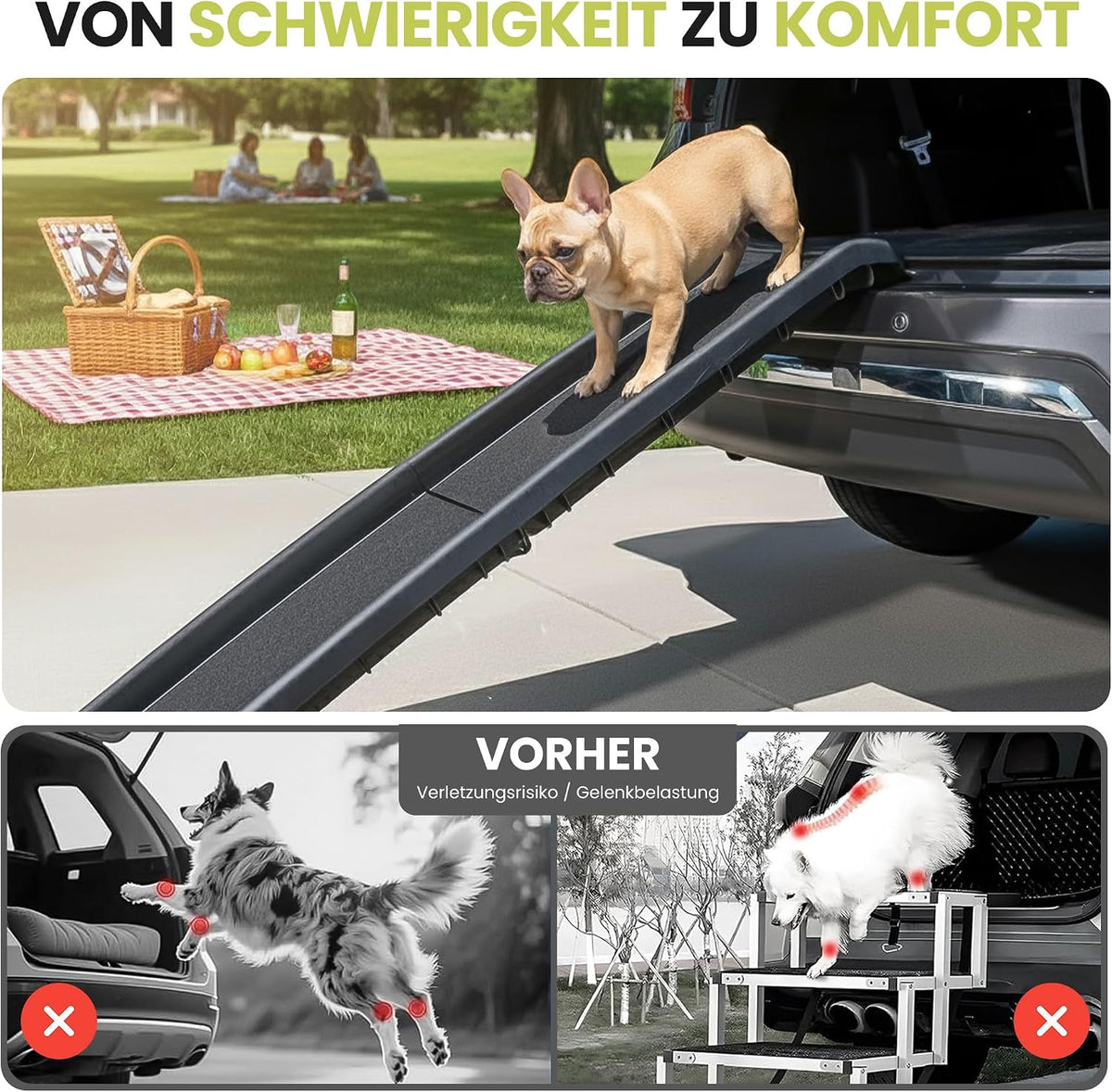 Hunderampe klappbar – Faltbare Auto-Einstiegshilfe für Hunde (90kg)
