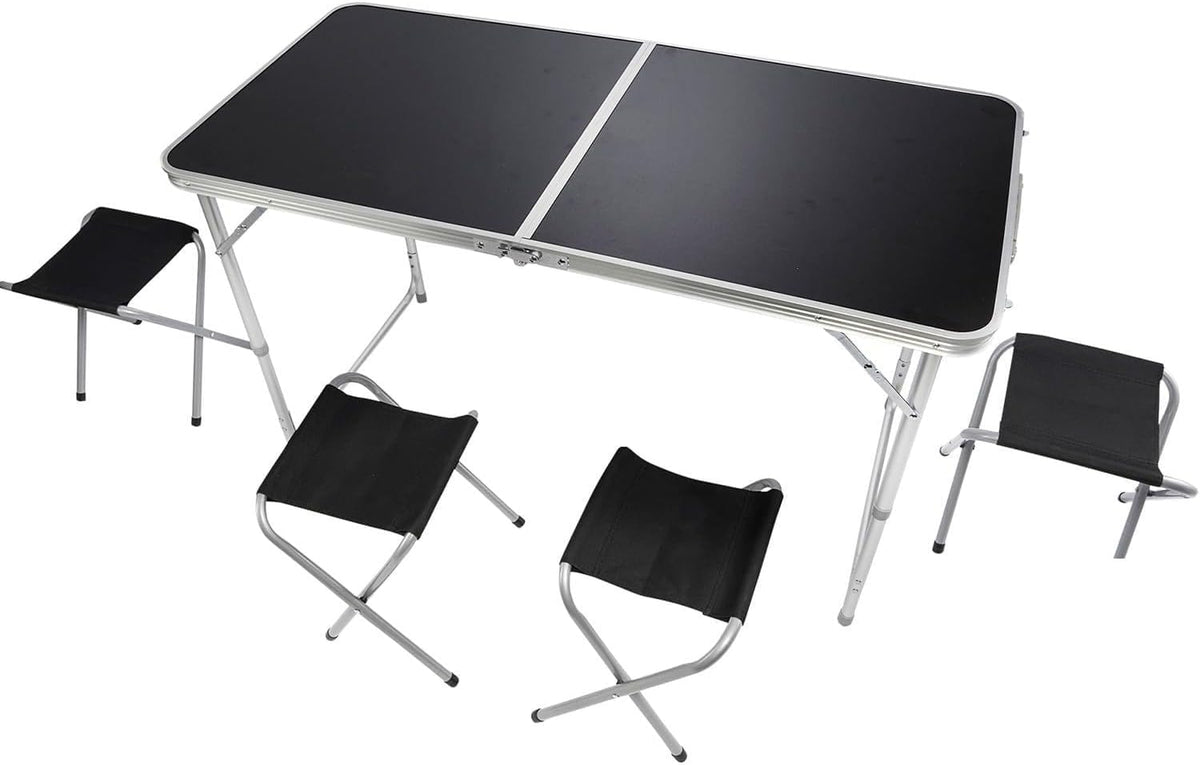 Klappbarer Campingtisch 120x60cm inkl. 4 Hocker für Outdoor