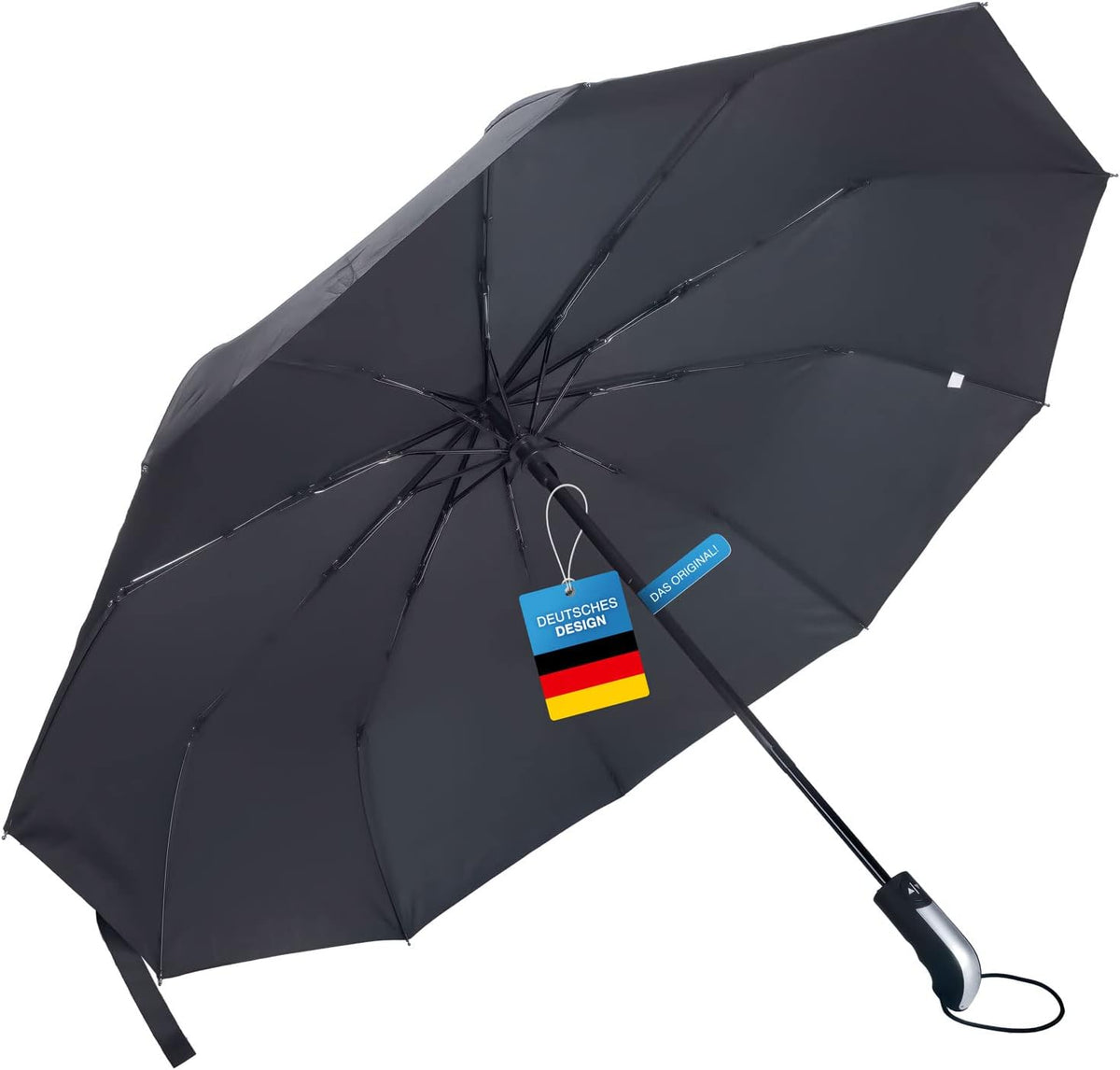 Schwarzer Automatik-Taschenschirm - Sturmfest & Kompakt