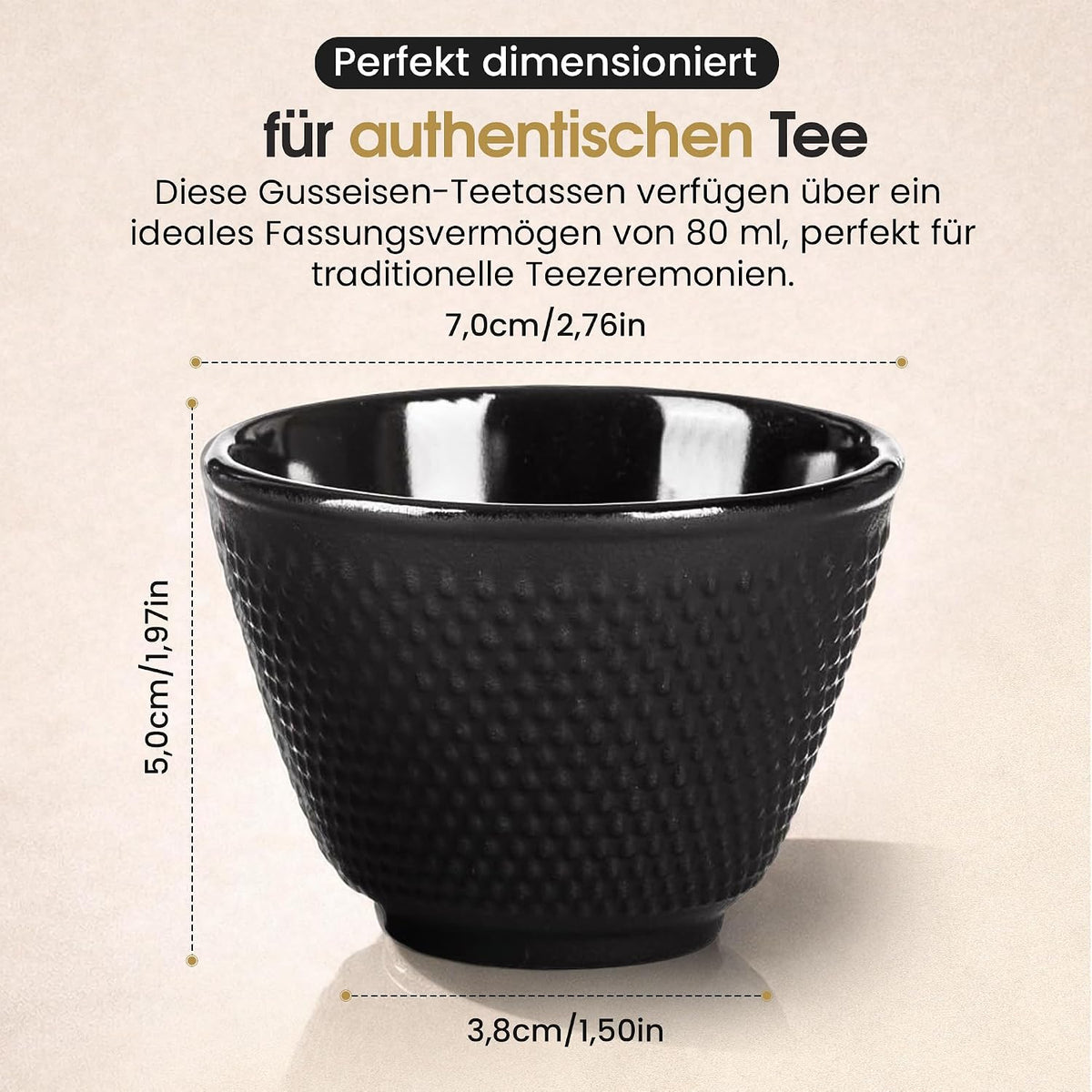 Traditionelle Gusseisen-Teebecher 2er Set - Asiatisches Design