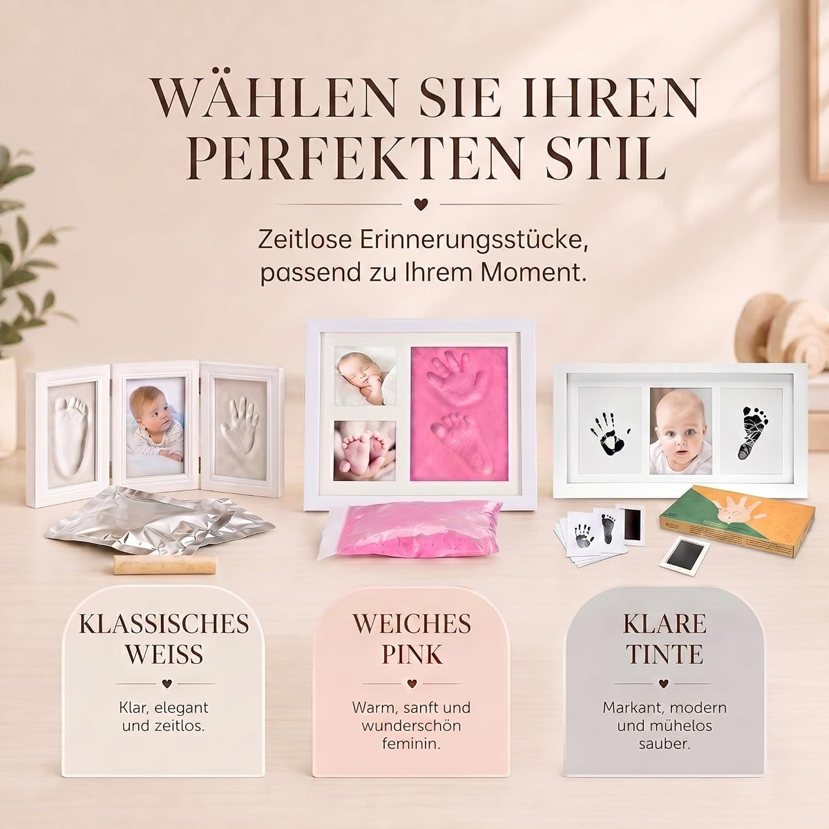 Baby Handabdruck-Set & Bilderrahmen zur Geburt & Taufe