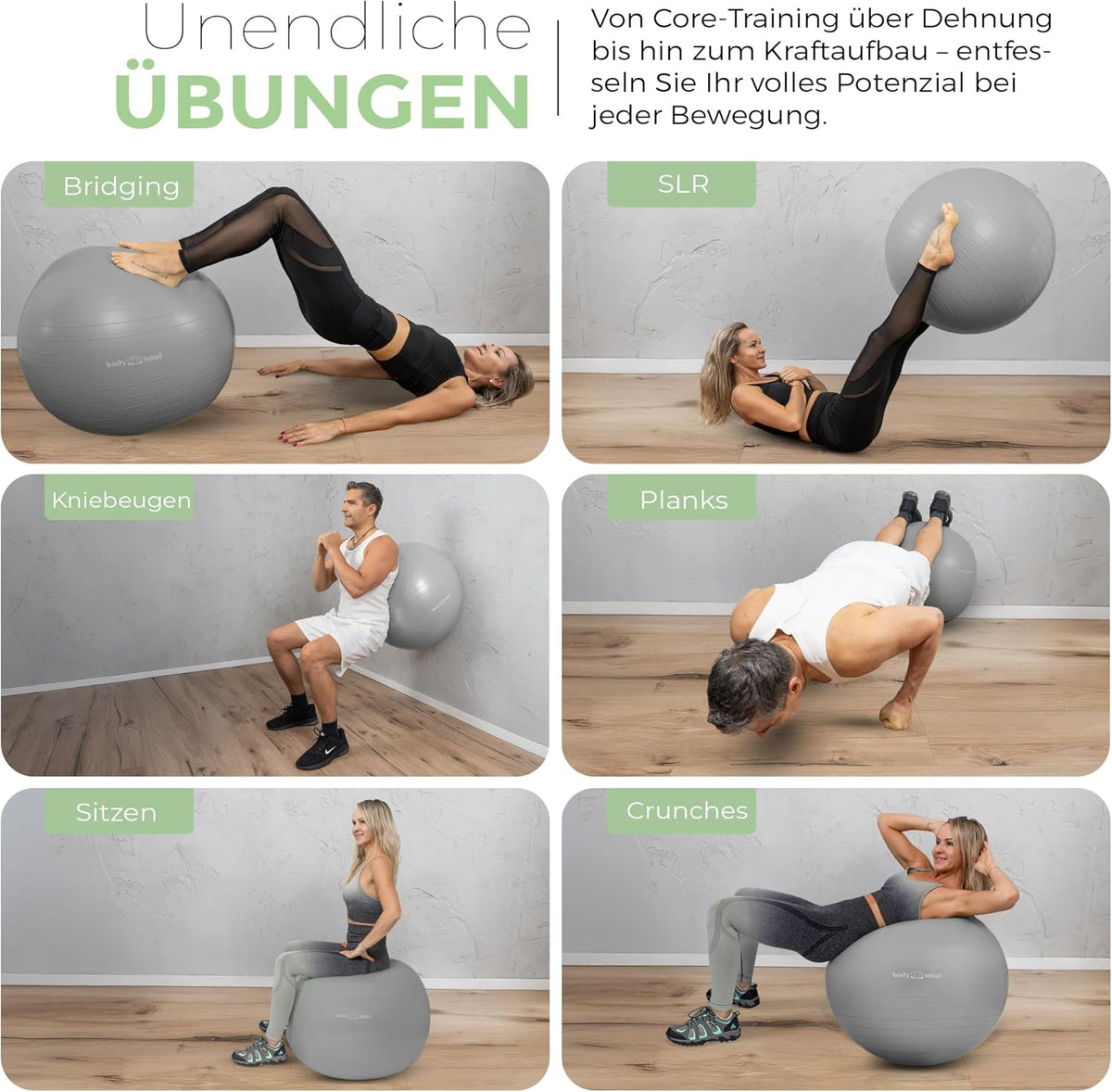 Body & Mind Gymnastikball mit Pumpe - Anti-Burst Pilates & Sitzball