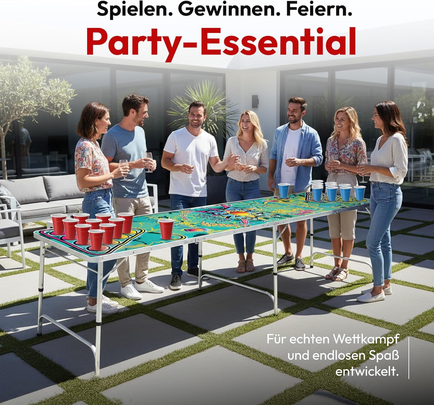 Klappbarer Beer Pong Tisch - Höhenverstellbar & Wasserabweisend