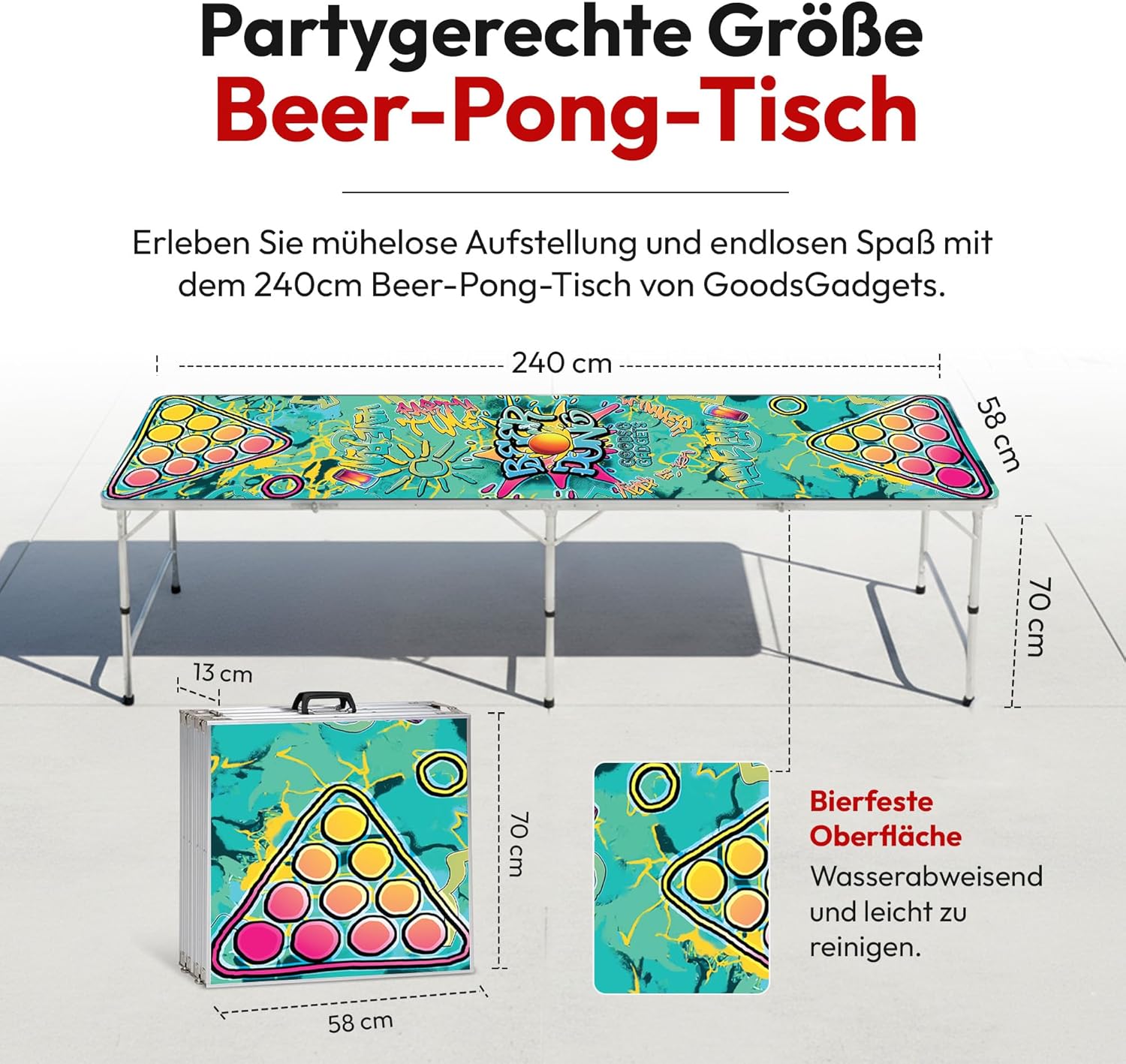 Klappbarer Beer Pong Tisch - Höhenverstellbar & Wasserabweisend