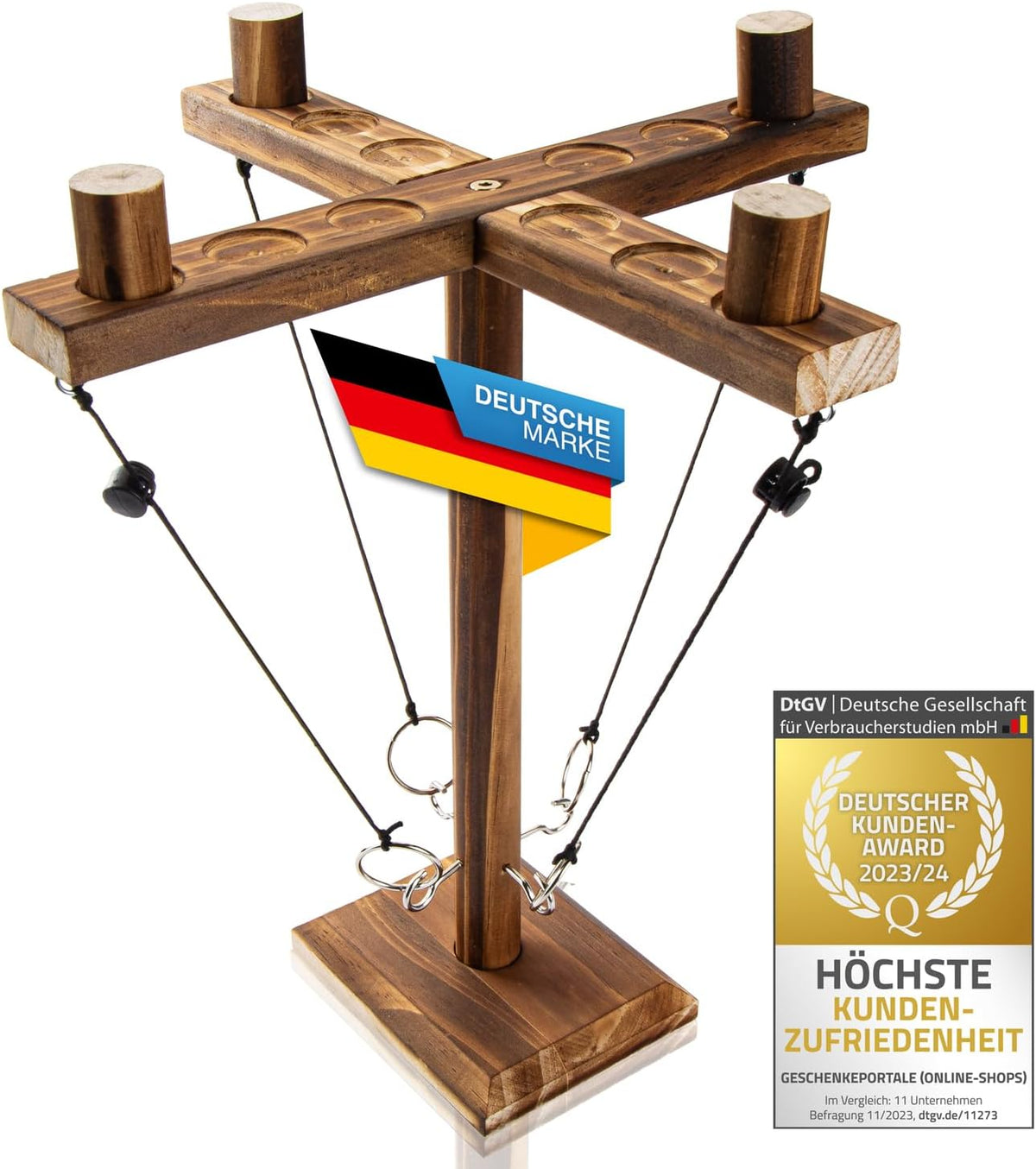 Ringwurf-Spiel Deluxe 2.0 aus Holz – Spannendes Party-Haken-Spiel #Variante_4 Spieler