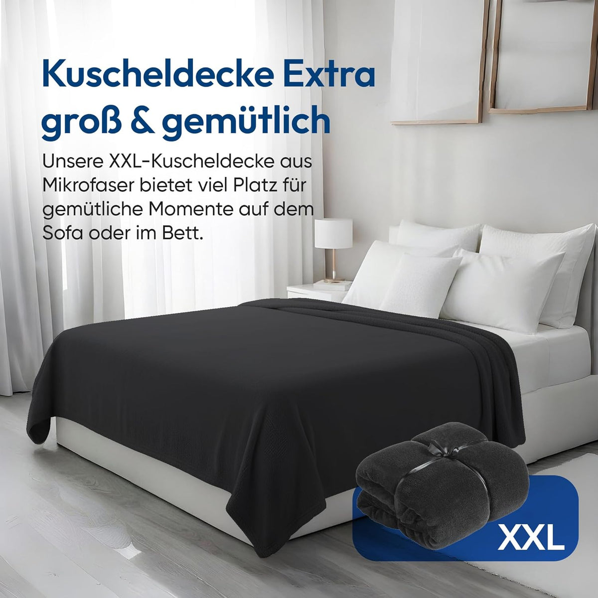 Feluna XXL Kuscheldecke 220x200 cm – Kuschelweiche Wohndecke Grau