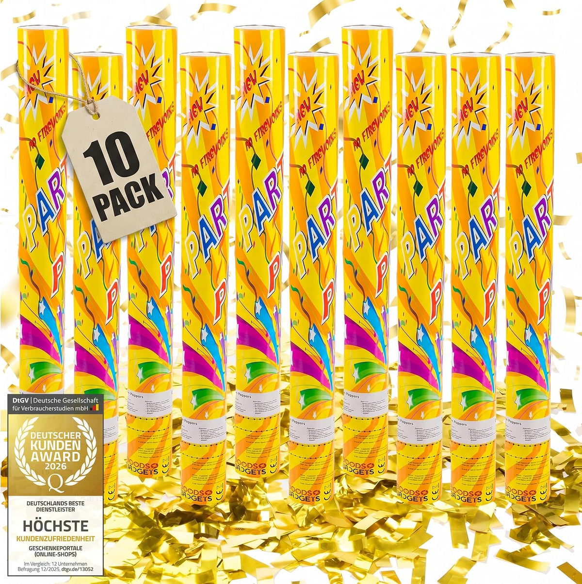Konfettikanone XXL 60cm Gold Metallic - Party-Shooter für Events