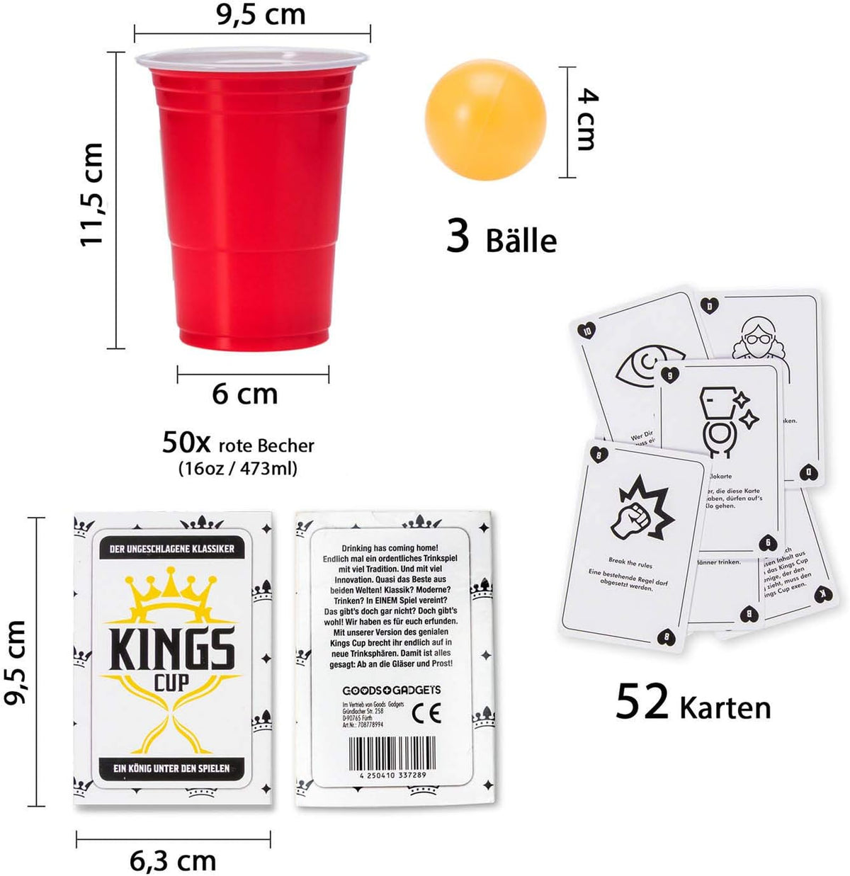 Trinkspiel Set mit 100 Partybechern & Kartenspiel für Beer Pong