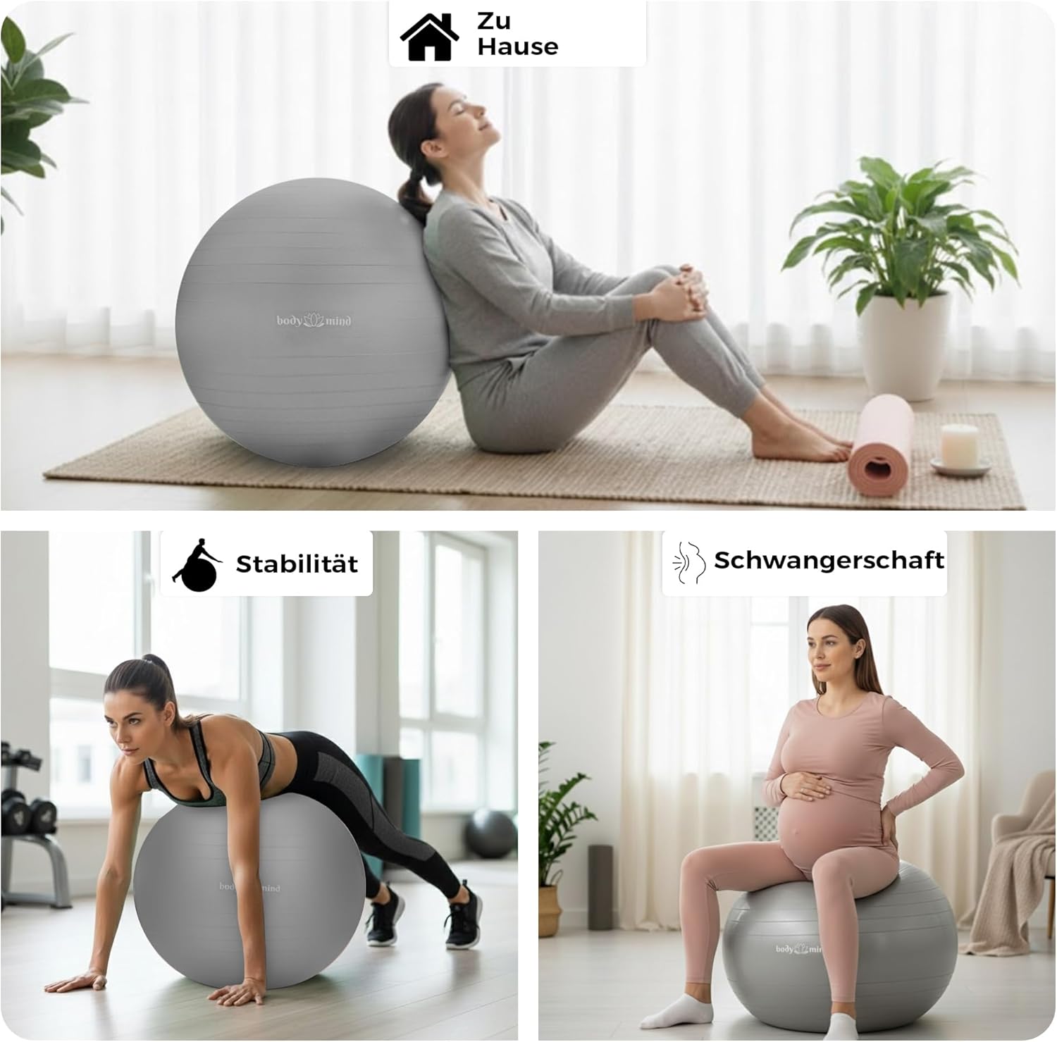 Body & Mind Gymnastikball mit Pumpe - Anti-Burst Pilates & Sitzball