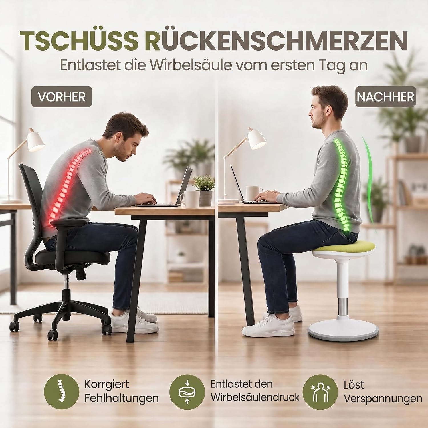 Ergonomischer Stehhocker 35-45cm - Höhenverstellbare Stehhilfe