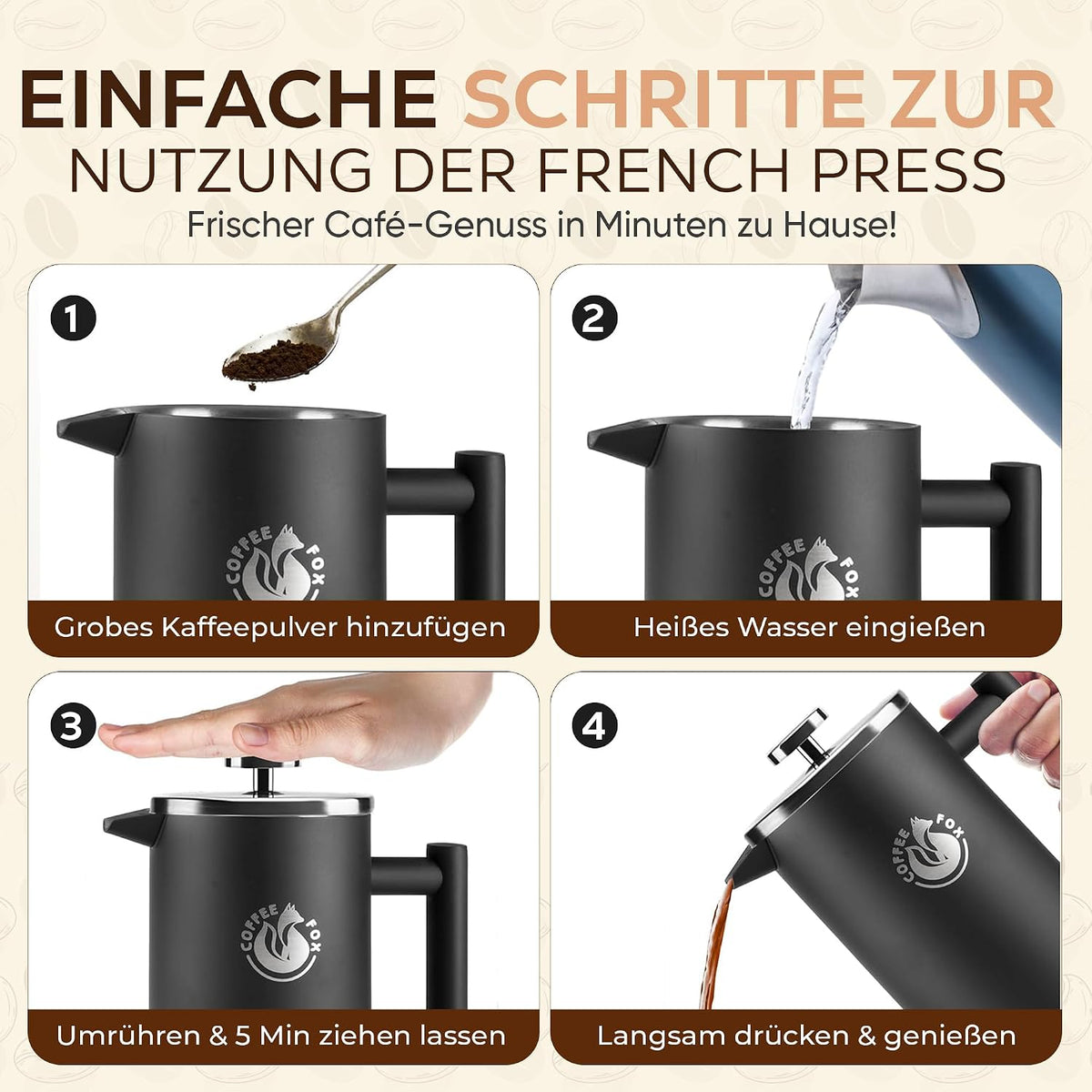 Edelstahl French Press 350ml - Bruchfeste Kaffeebereiter Kanne