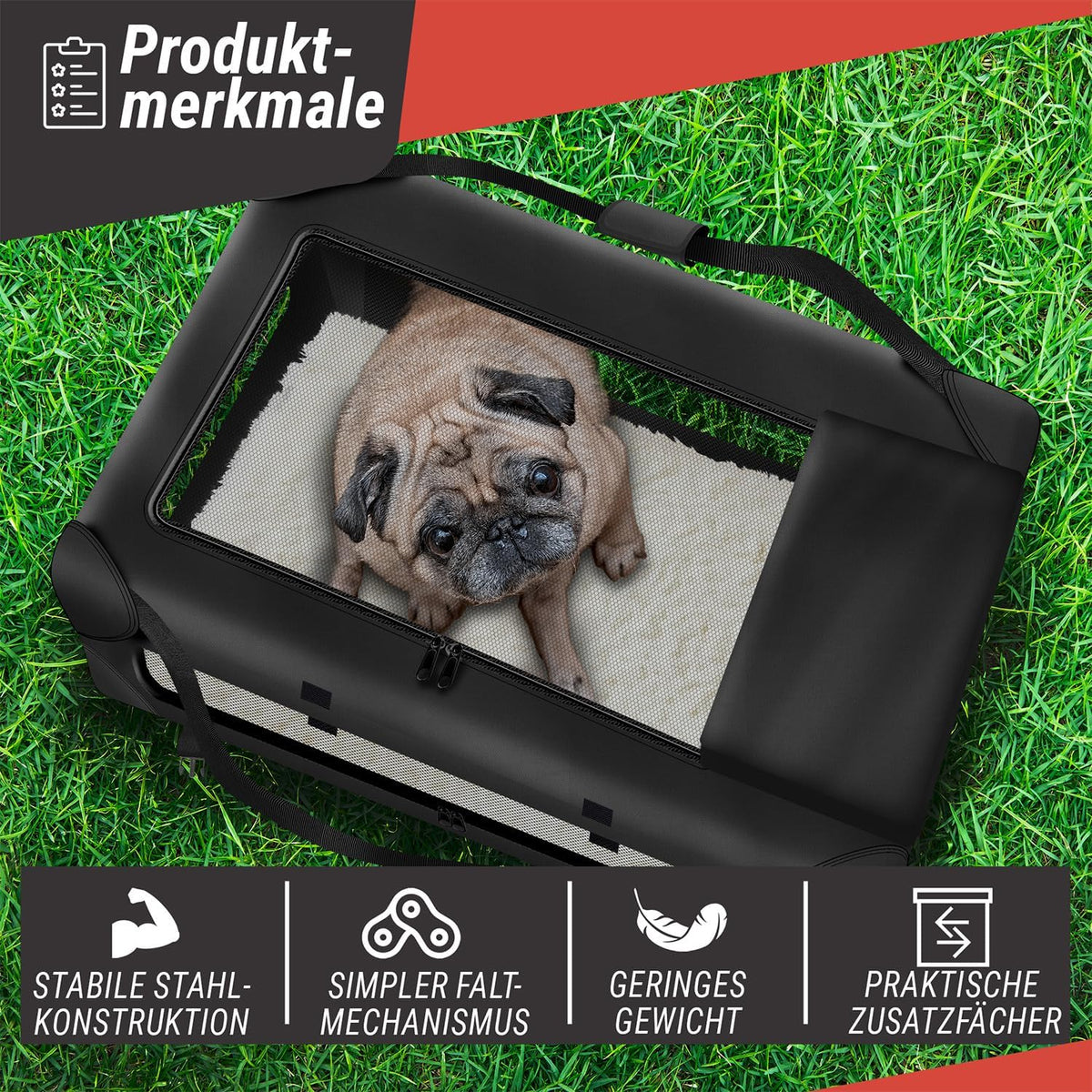 Faltbare Hundebox Gr. M – Stabile Transporttasche für das Auto