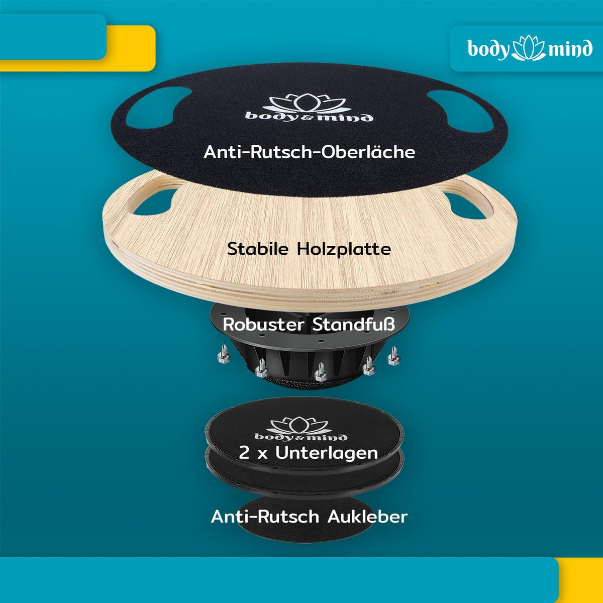 Balance-Board Deluxe – Stabiles Wackelbrett für Core & Fitness #Variante_Deluxe Set
