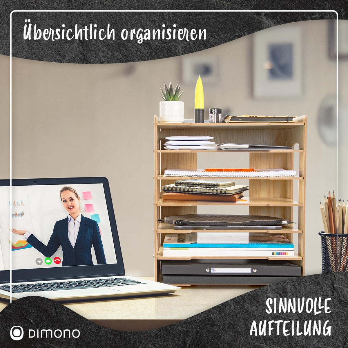 Bambus Dokumentenablage Schreibtisch-Organizer mit 5 Fächern